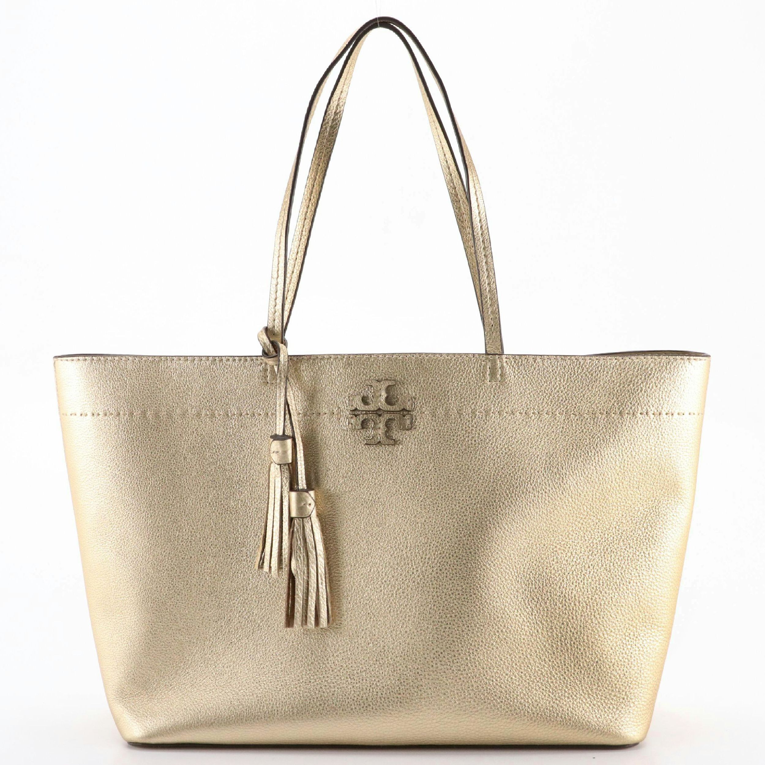 Tory Burch Gold Metallic Leather Tote with Tassels