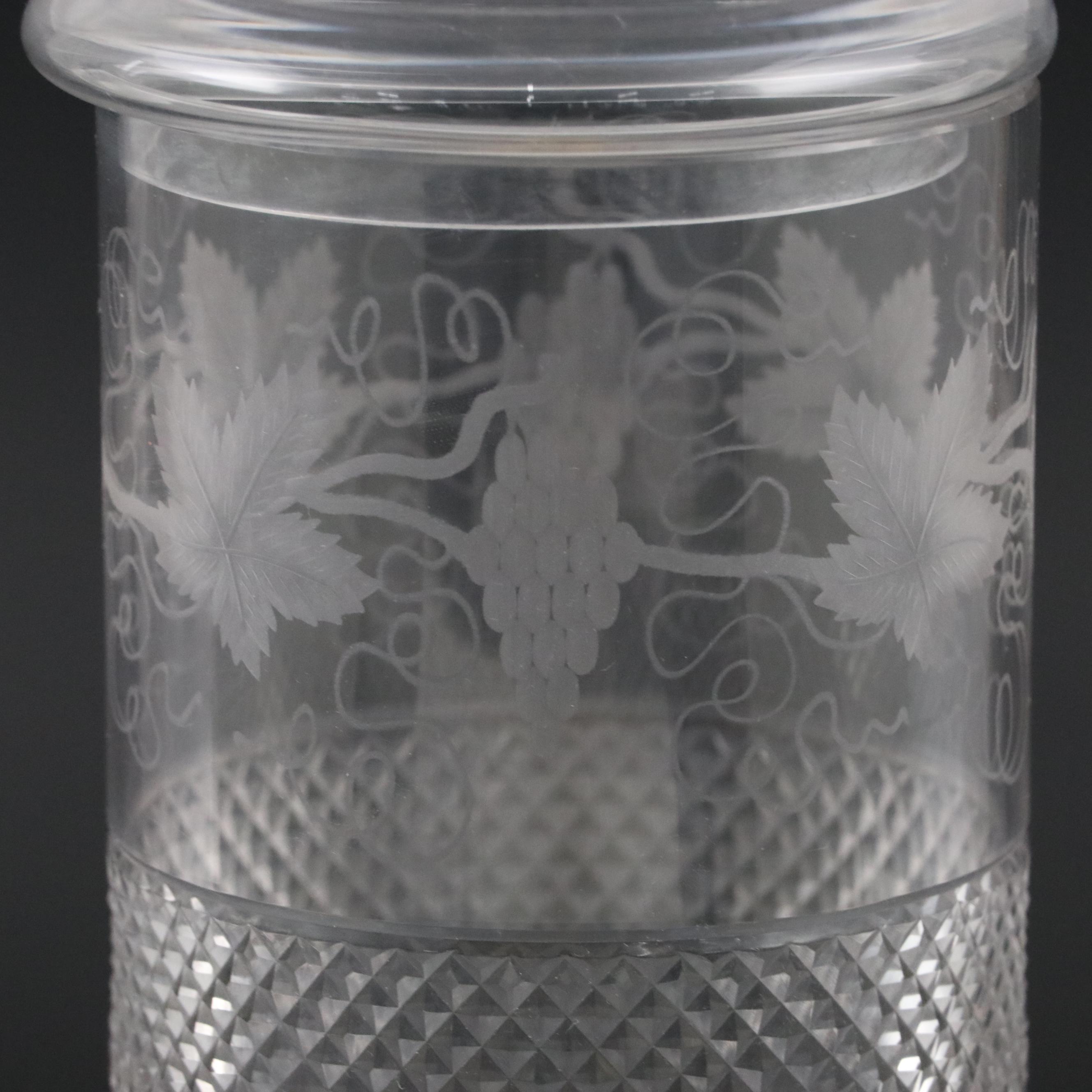 French Etched Crystal Drink Dispenser with Brilliant Cut Style Tableware