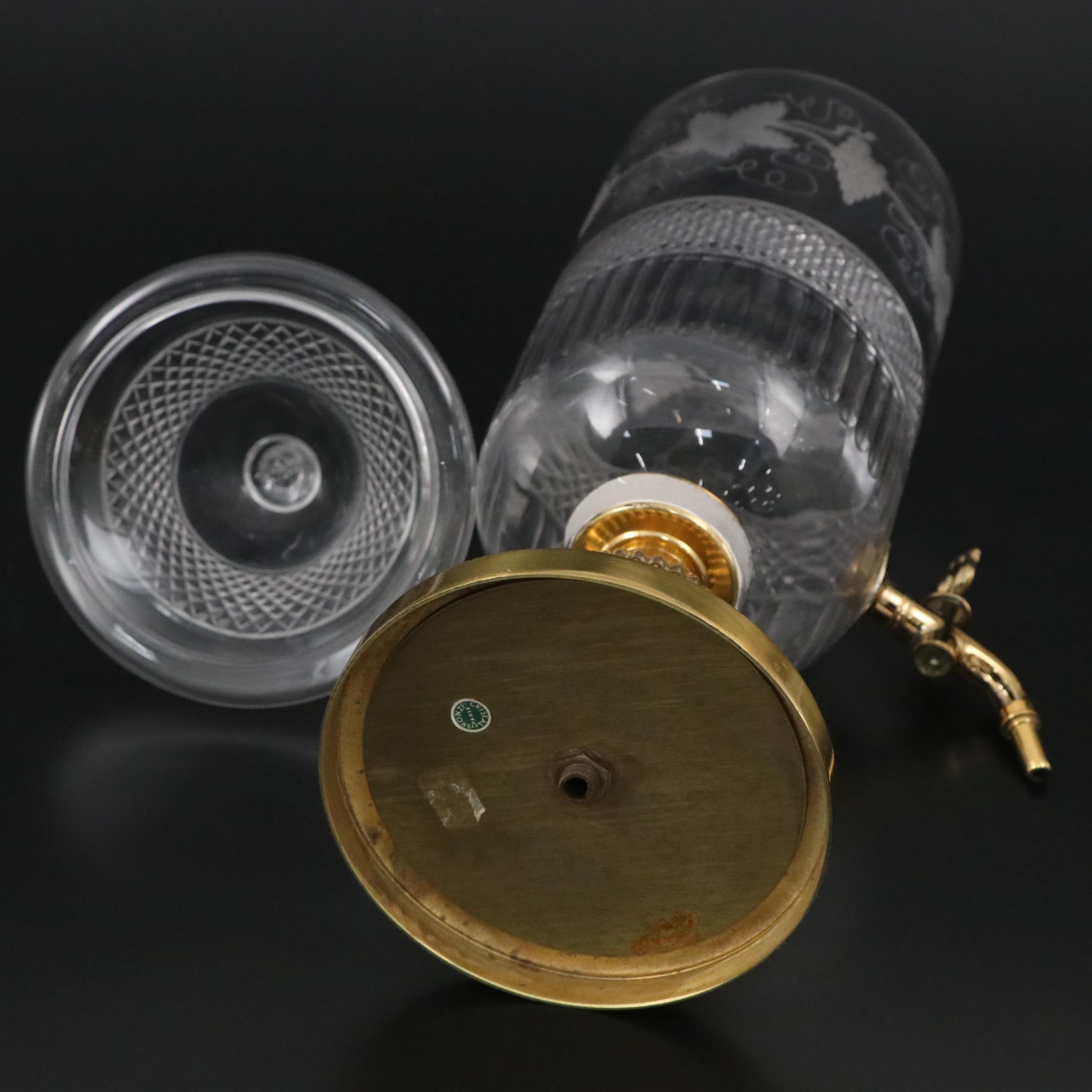 French Etched Crystal Drink Dispenser with Brilliant Cut Style Tableware