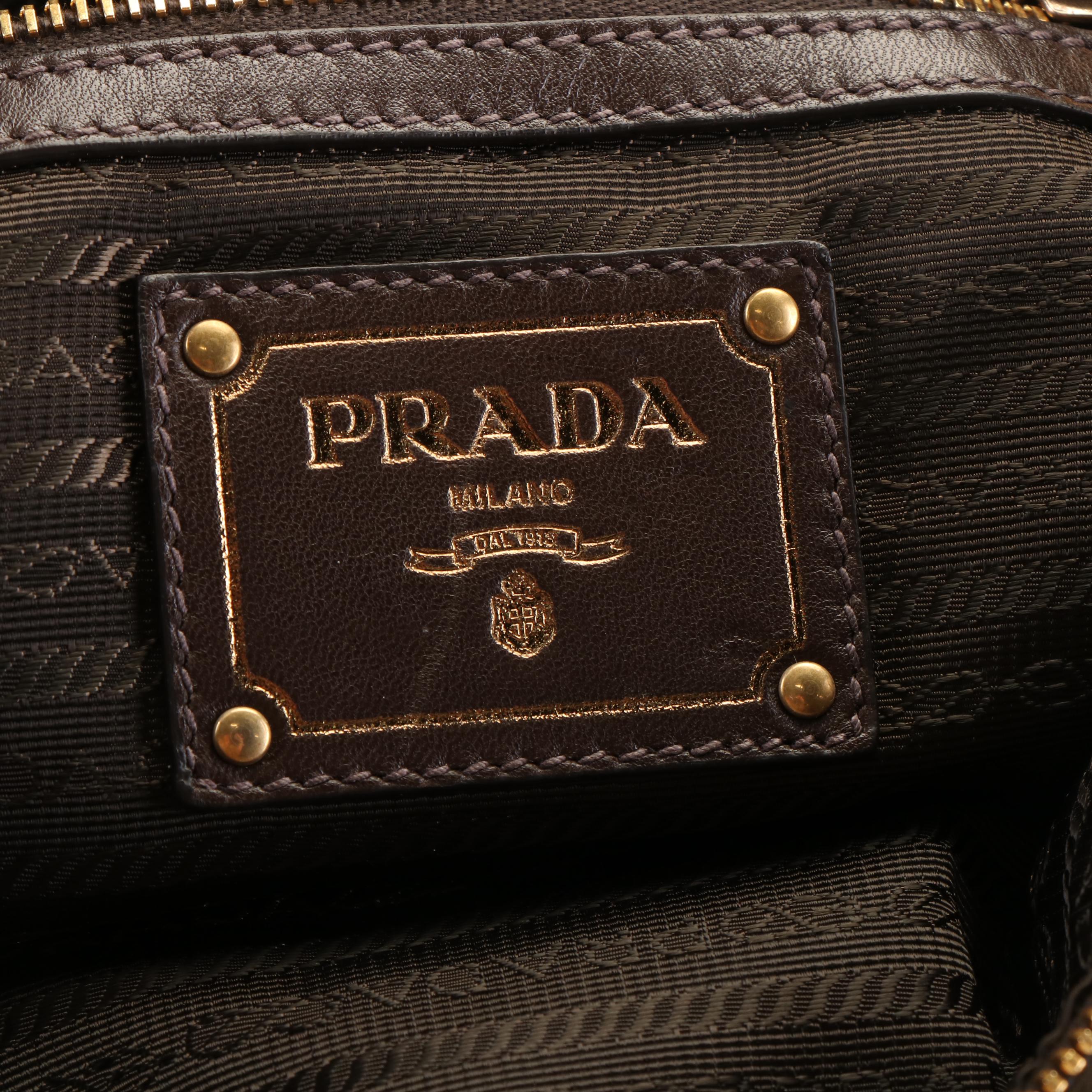 Prada Tessuto Khaki Nylon and Nappa Leather Bauletto Bag