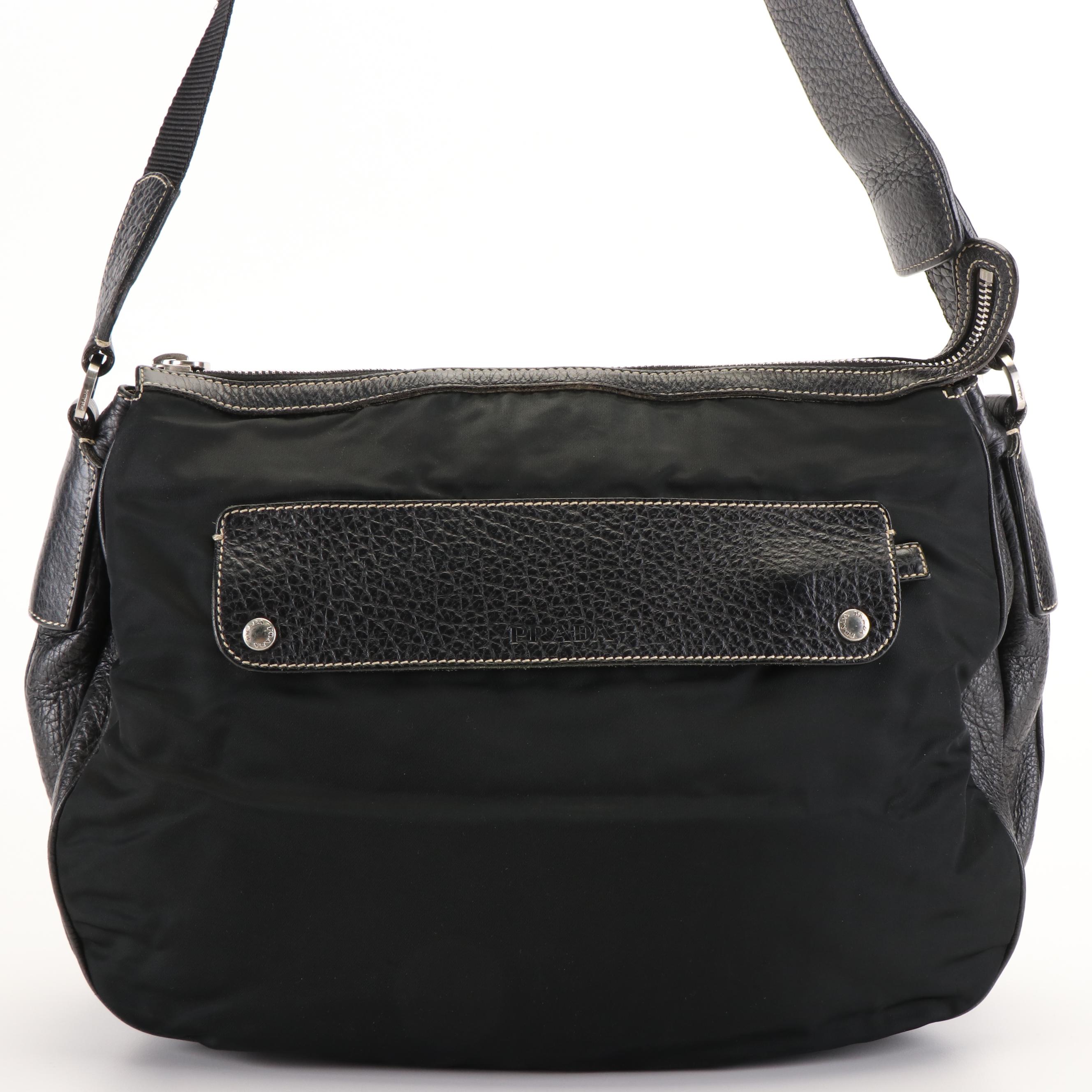 Prada Tessuto Black Nylon and Leather Messenger Bag