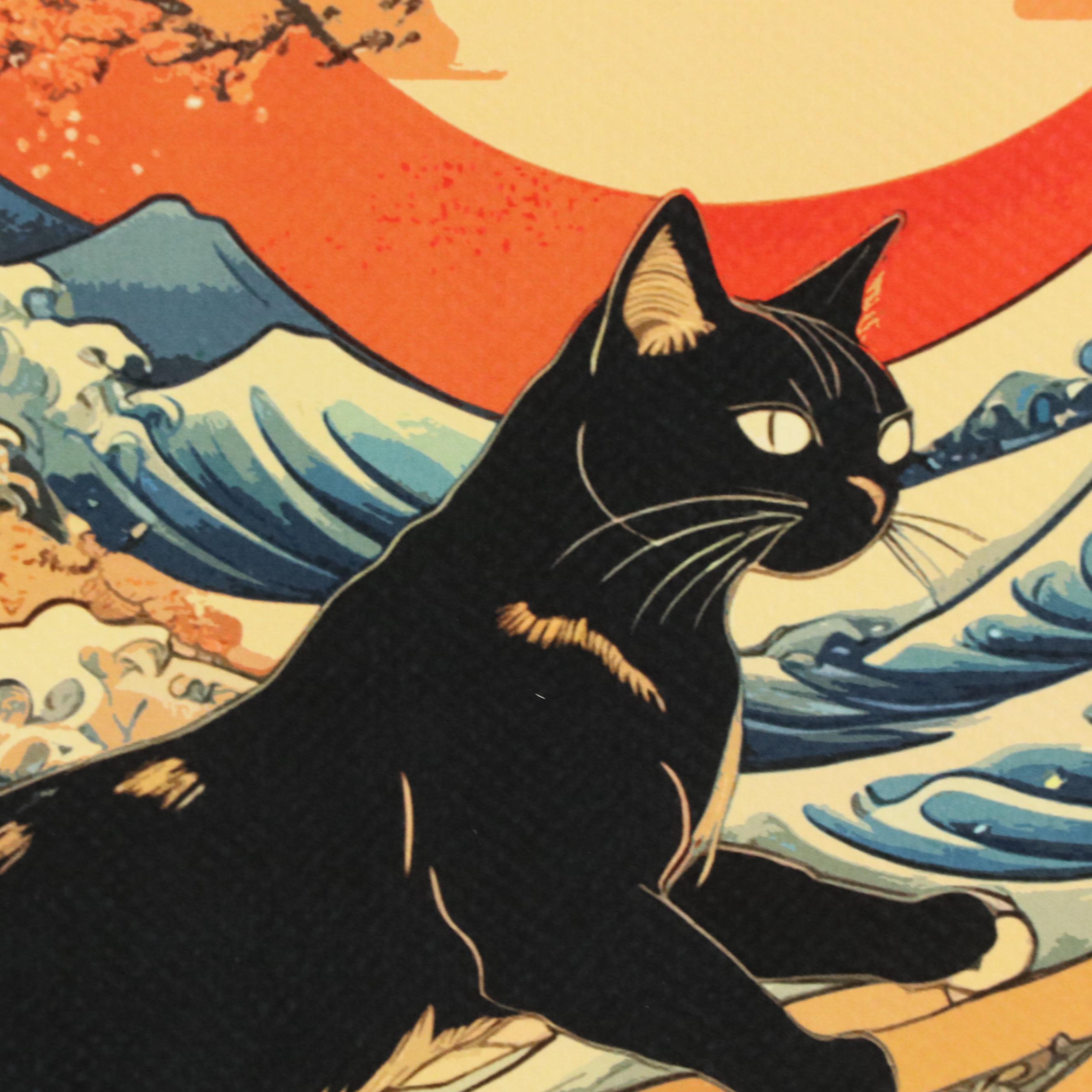 Death NYC Pop Art Graphic Print With The Great Wave Off Kanagawa x Cat, 2024