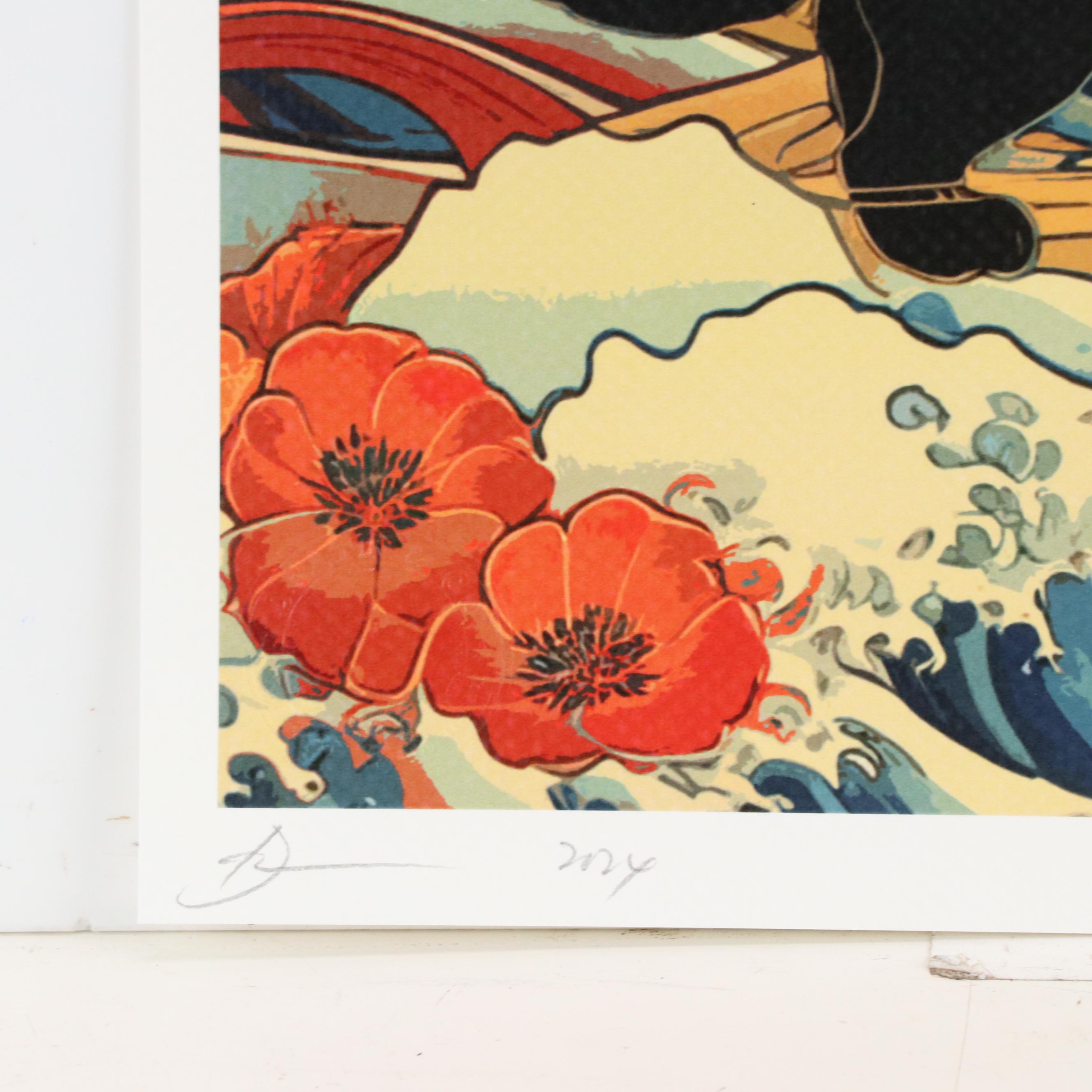 Death NYC Pop Art Graphic Print With The Great Wave Off Kanagawa x Cat, 2024