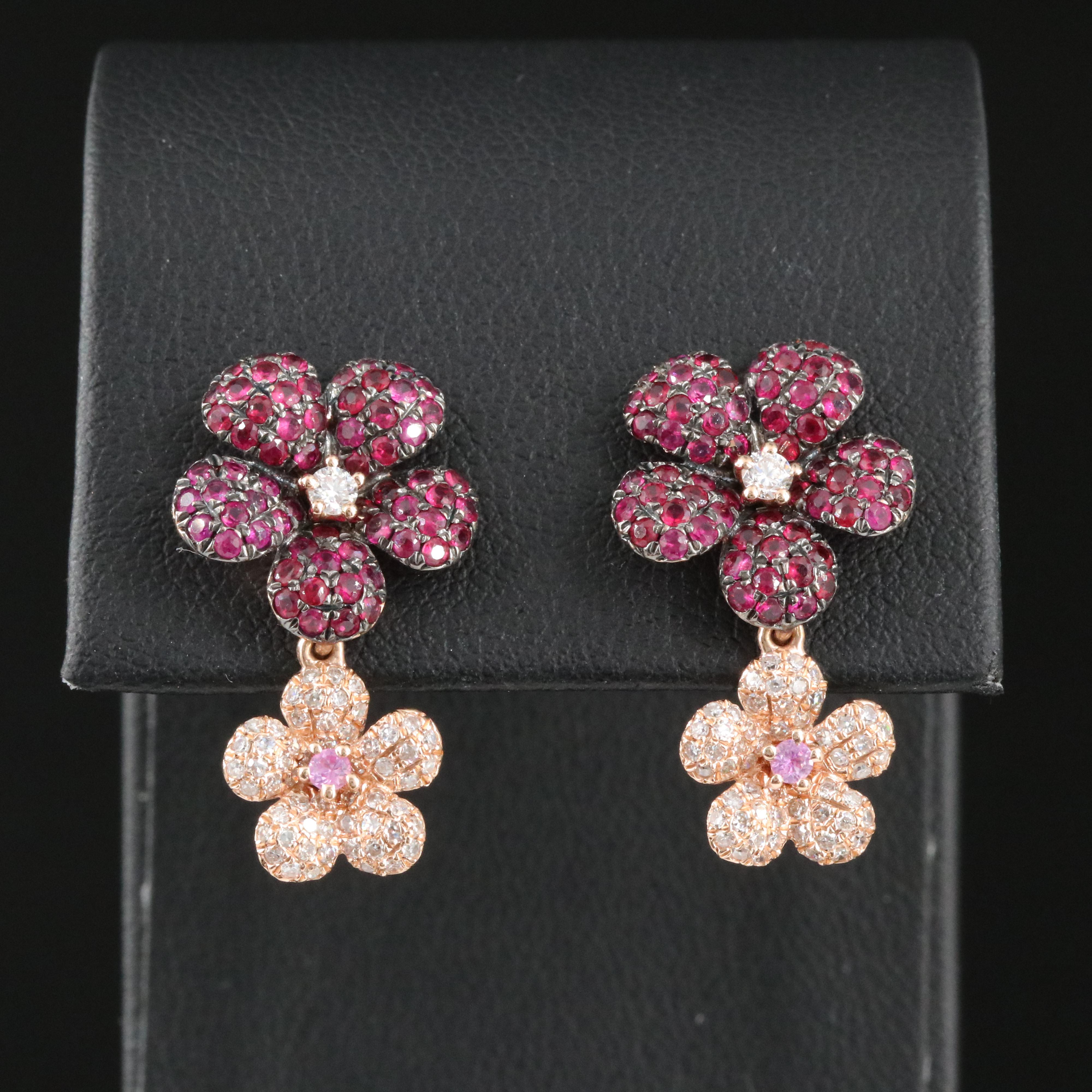 EFFY 14K Rose Gold Ruby, Pink Sapphire and Diamond Flower Earrings