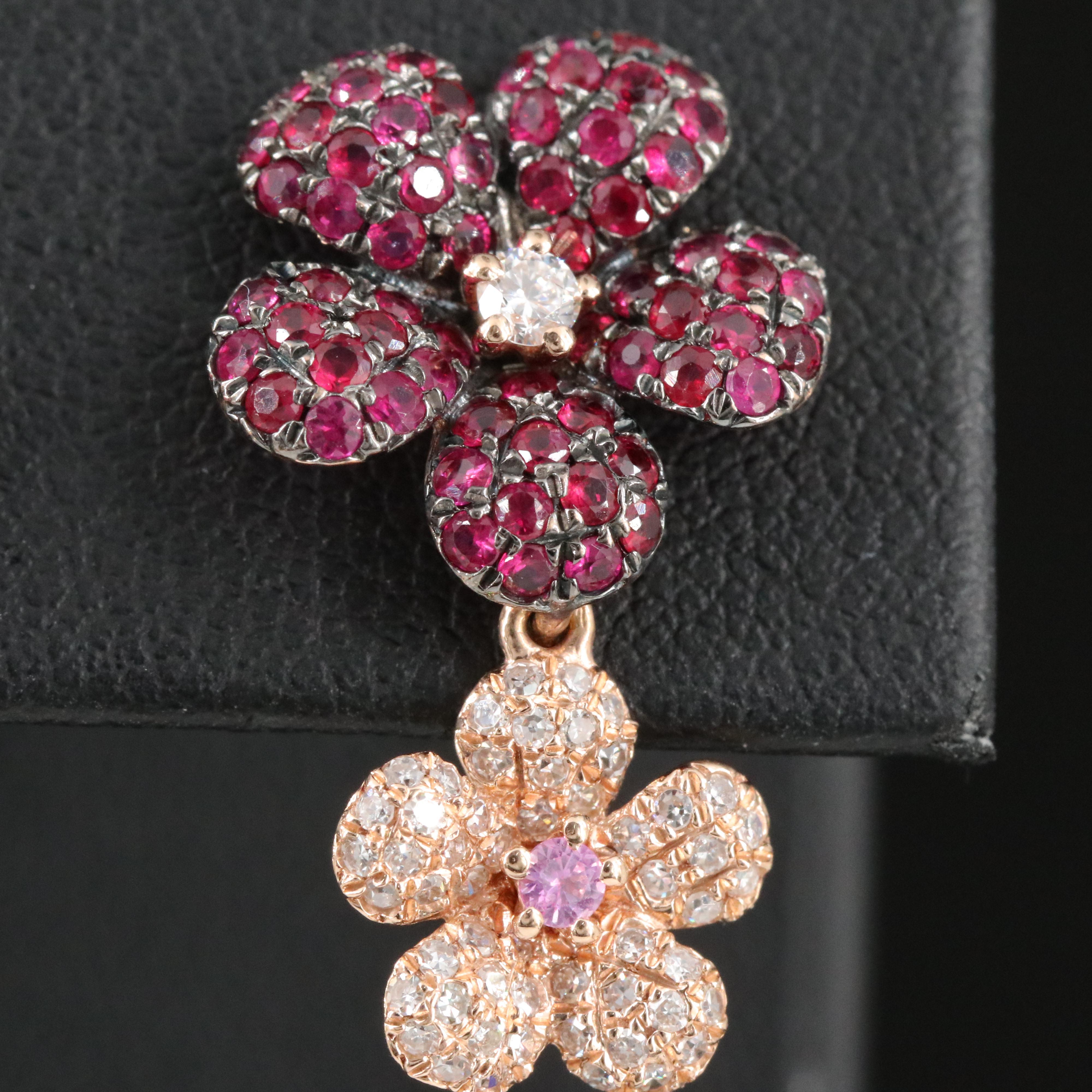 EFFY 14K Rose Gold Ruby, Pink Sapphire and Diamond Flower Earrings