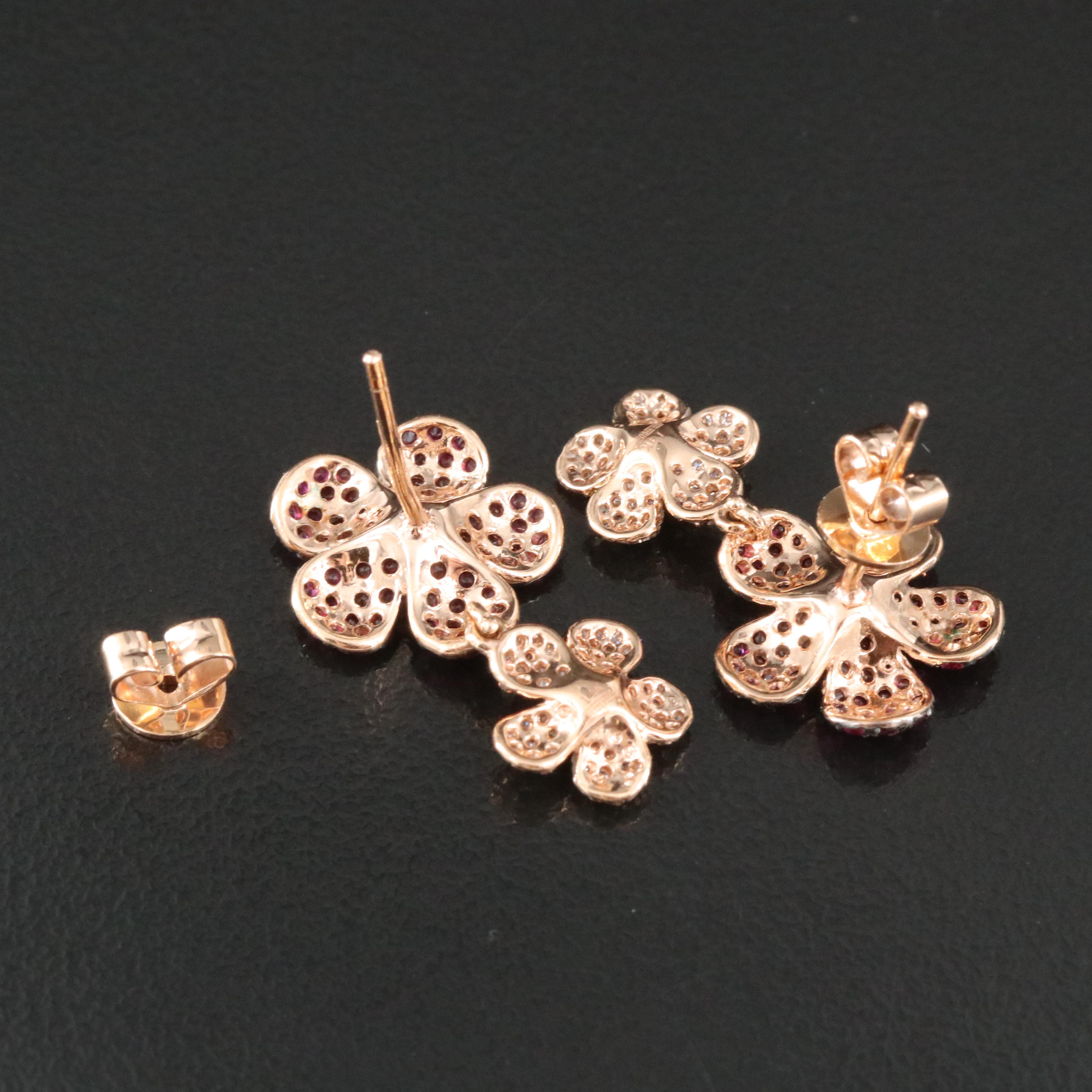 EFFY 14K Rose Gold Ruby, Pink Sapphire and Diamond Flower Earrings