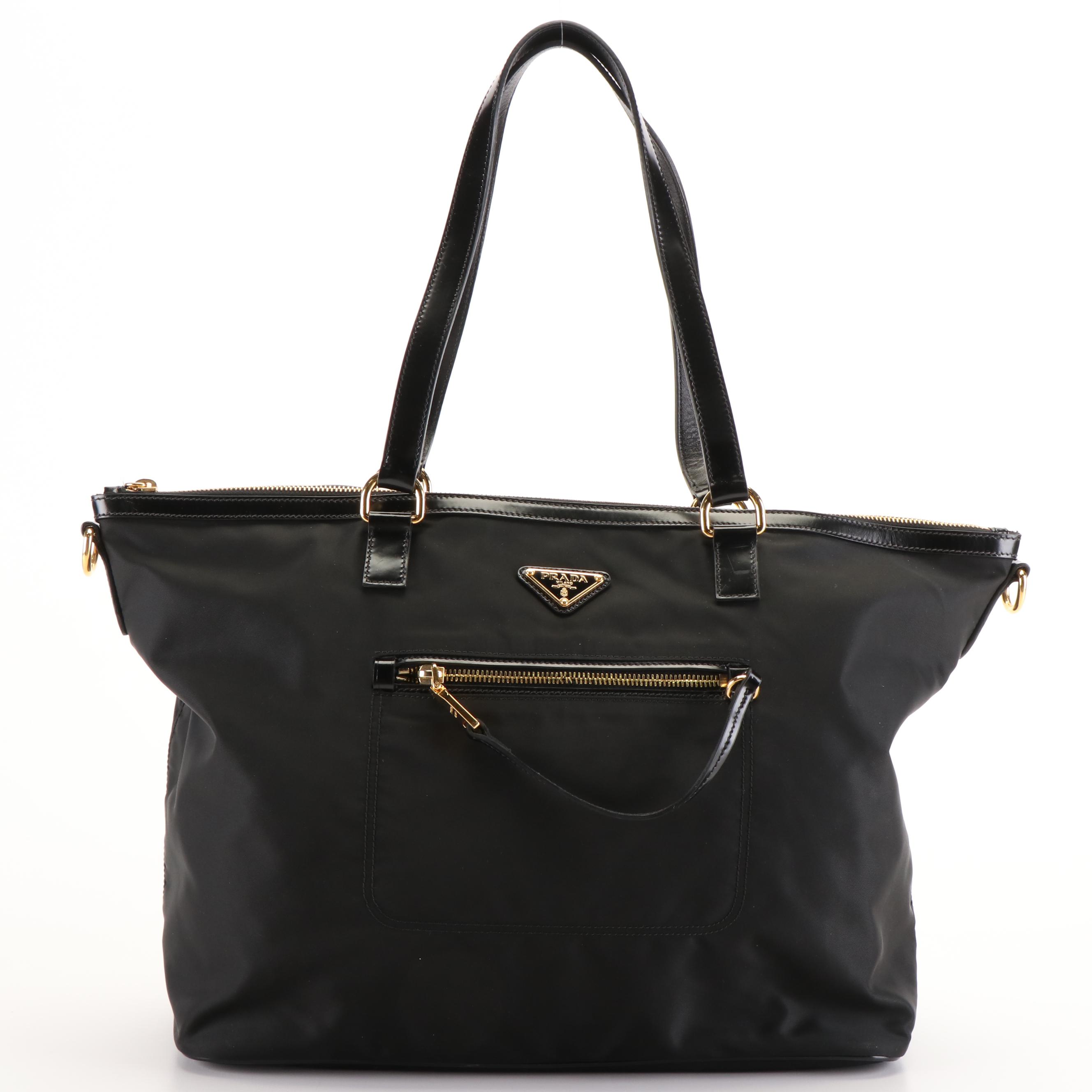 Prada Tessutso Black Nylon Zippered Tote Bag