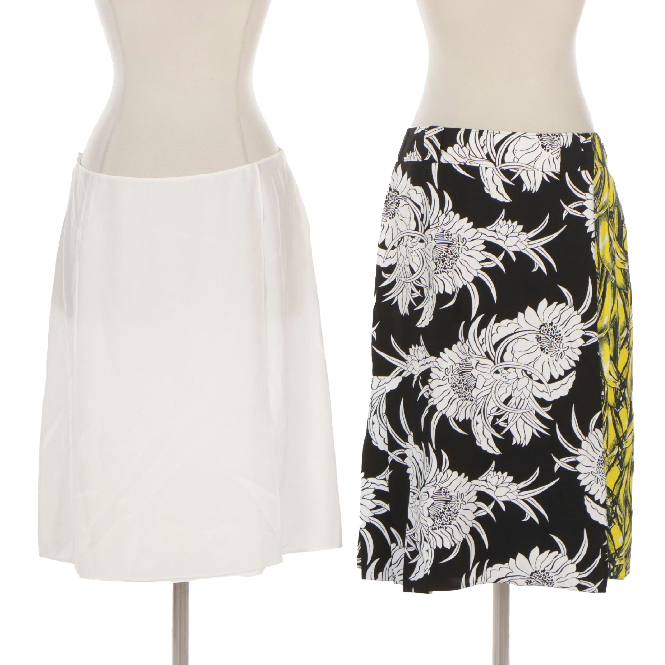 Prada Mixed Print Viscose Wrap Skirt with Semi Sheer Silk Faux Wrap Skirt