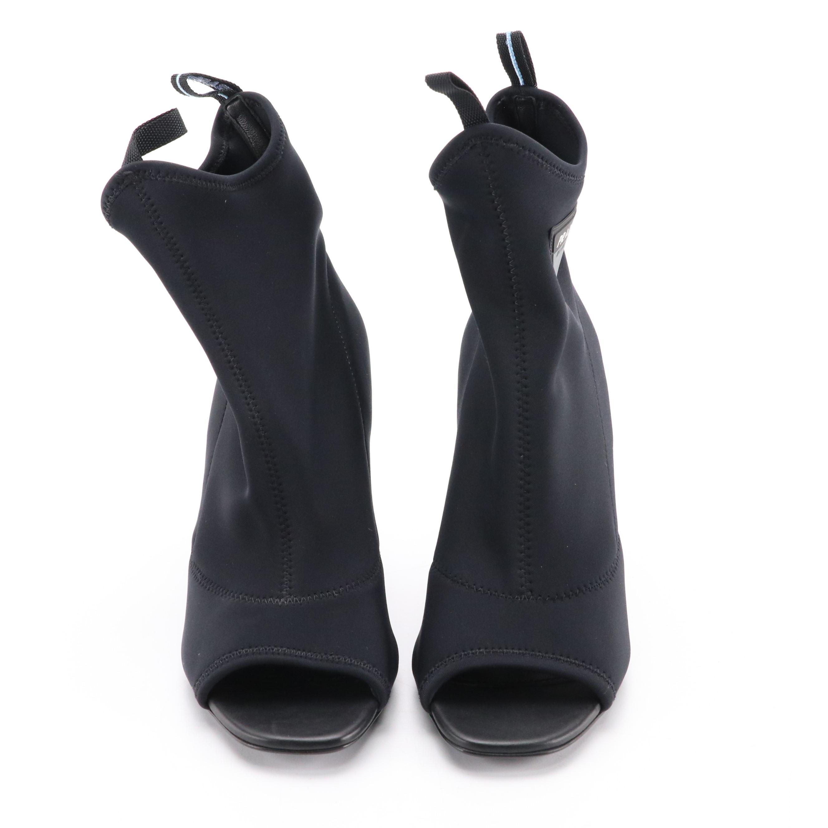 Prada Black Neoprene Peep-Toe Sock Booties