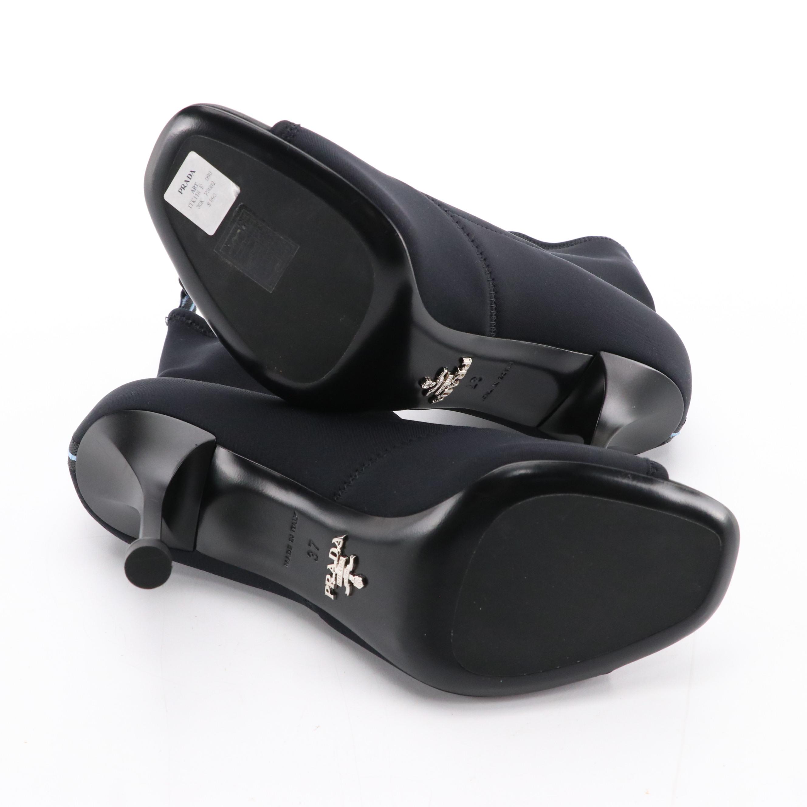 Prada Black Neoprene Peep-Toe Sock Booties