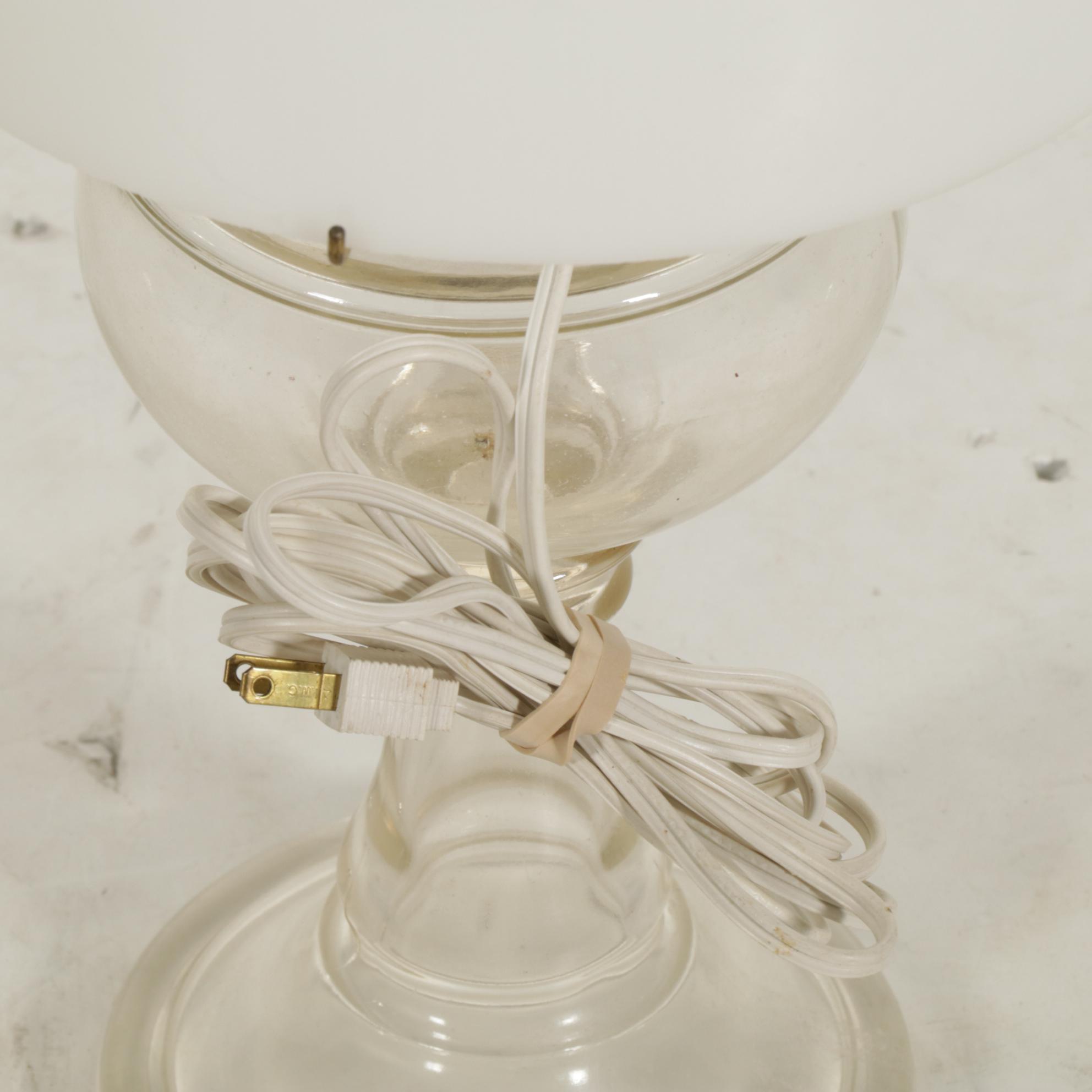 Converted Oil Lamp Table Lamp with White Ruffled Glass Shade, Vintage