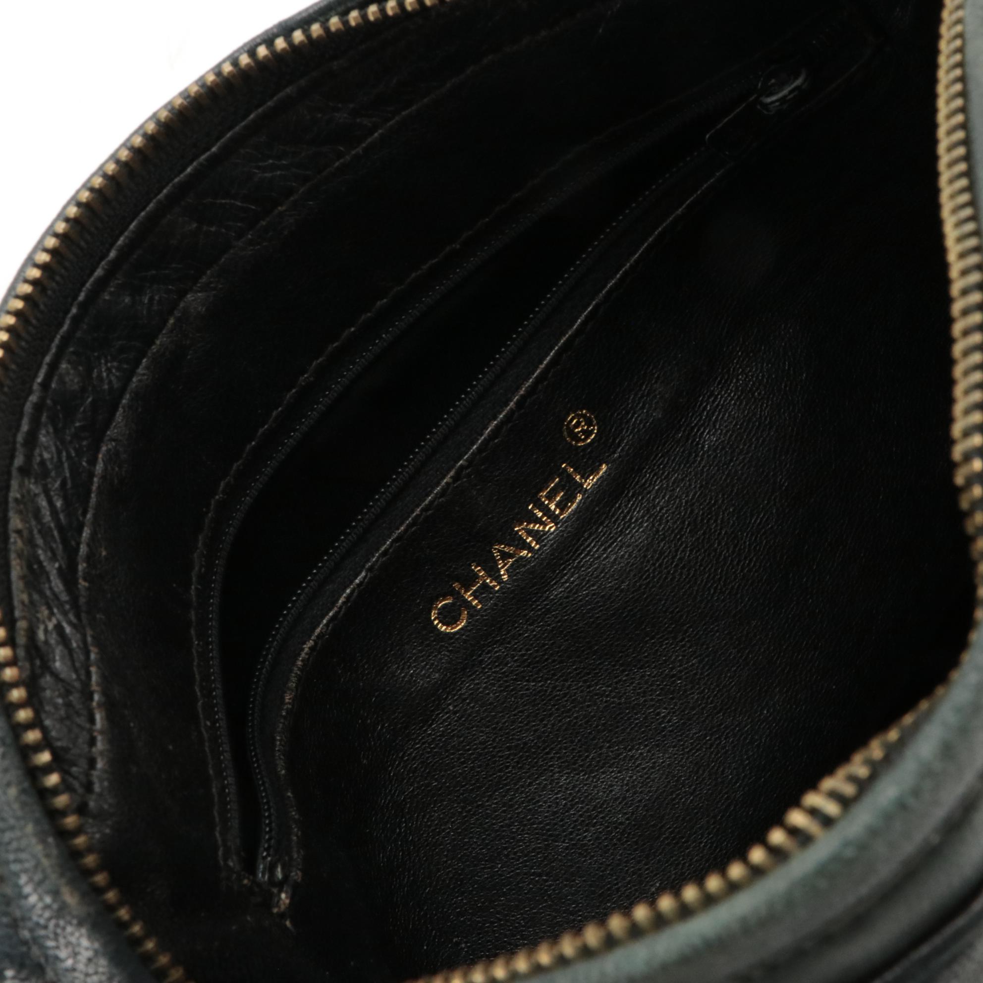 Chanel CC Quilted Chain Shoulder Bag in Black Lambskin Leather with Tassel