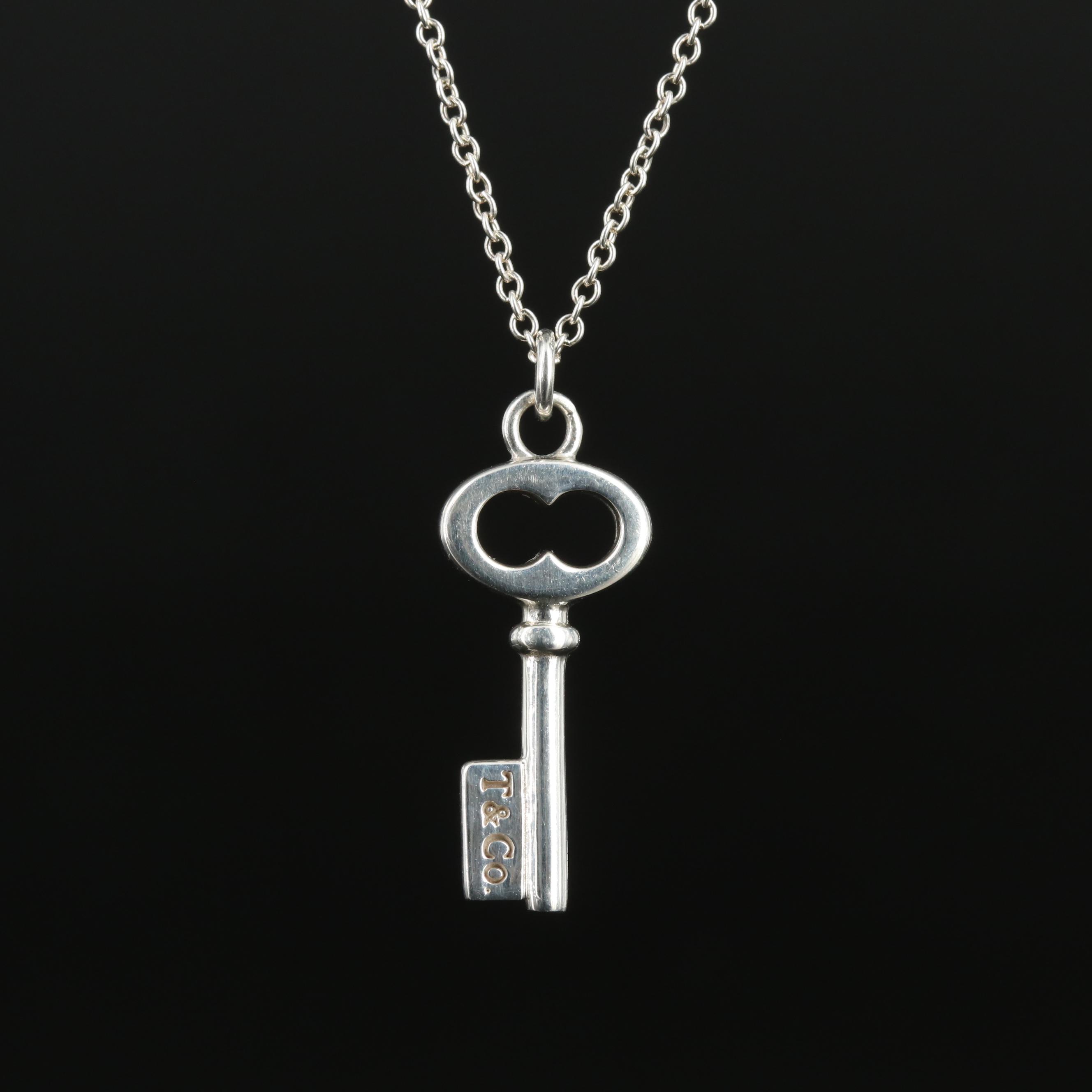 Tiffany & Co. Sterling Mini Oval Key Pendant Necklace