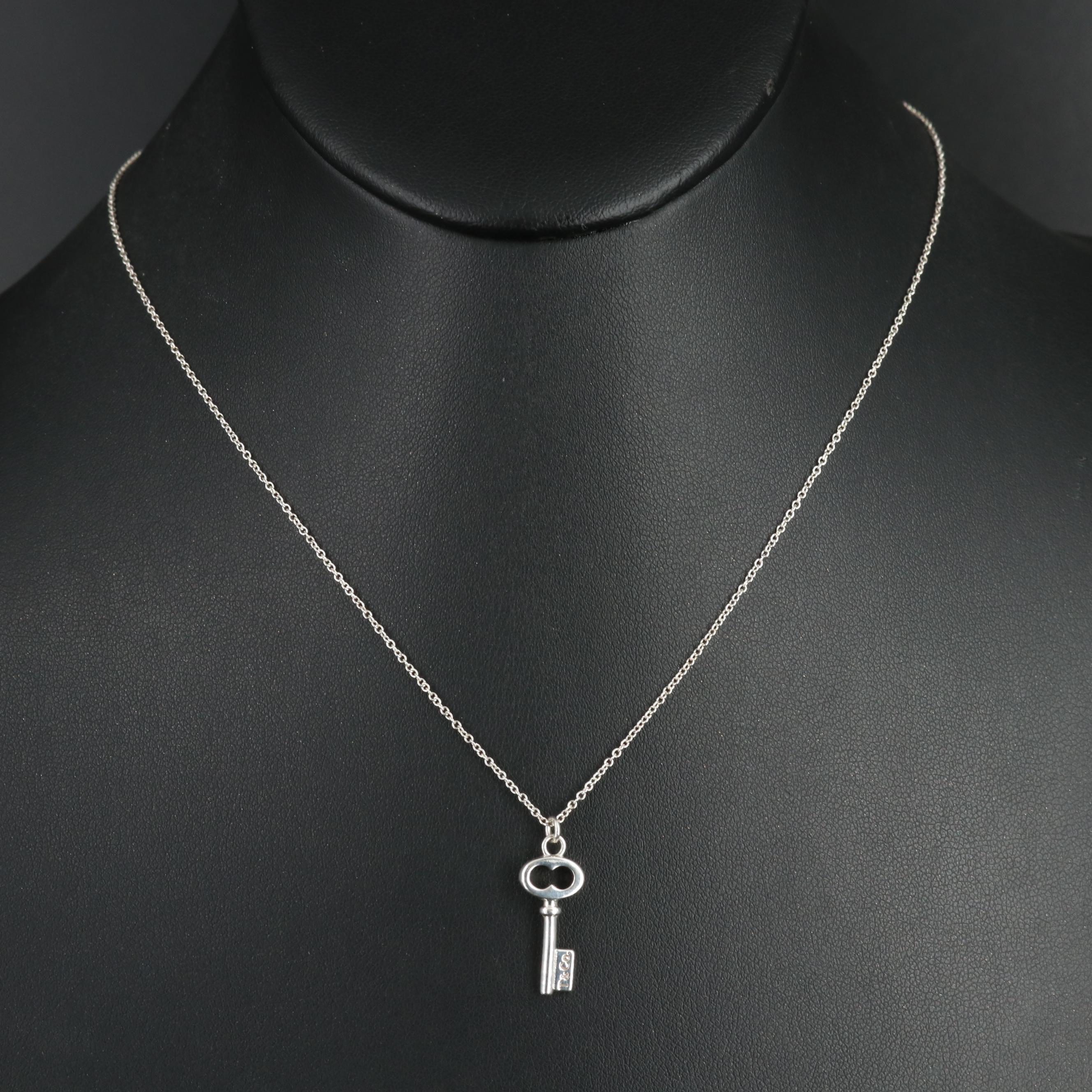 Tiffany & Co. Sterling Mini Oval Key Pendant Necklace