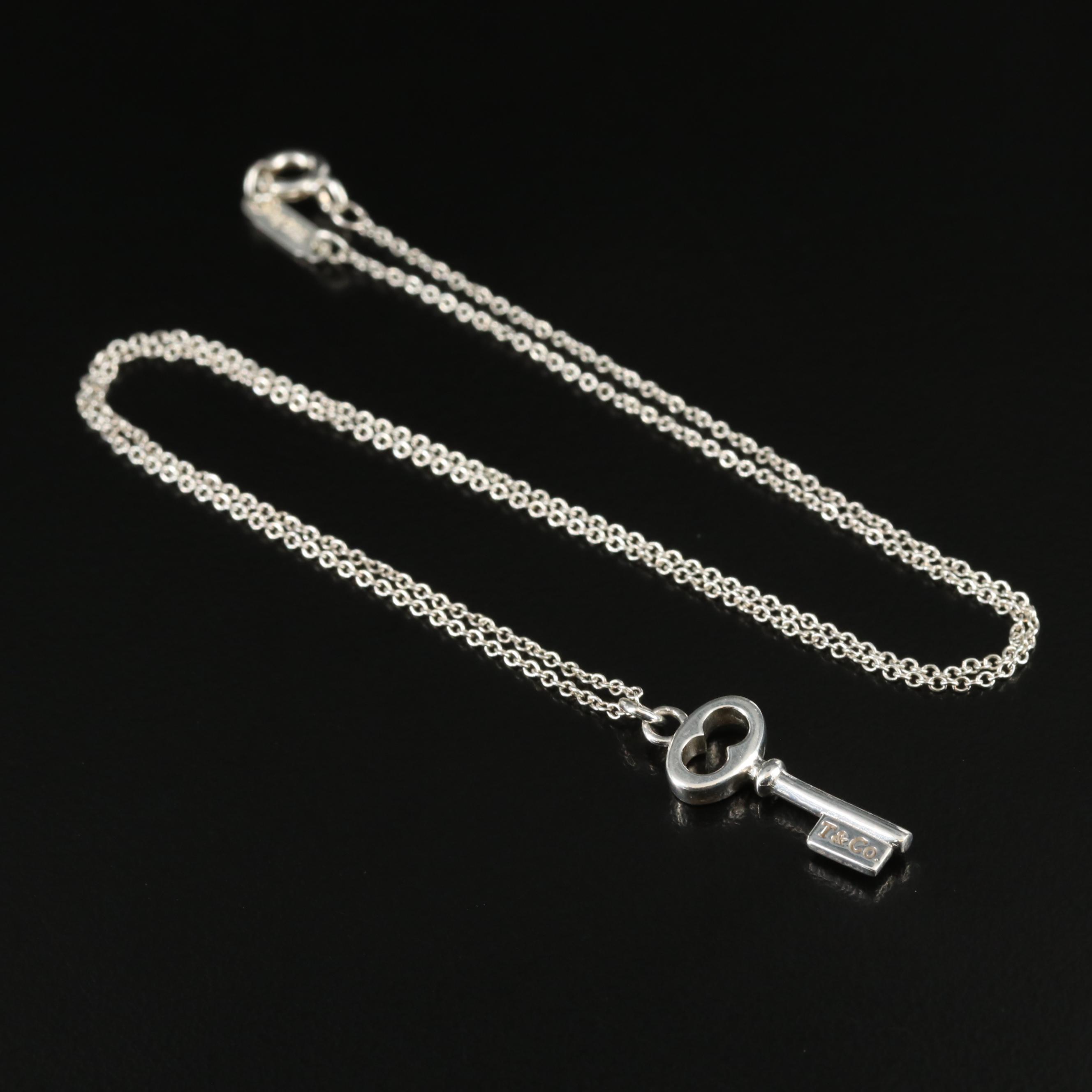 Tiffany & Co. Sterling Mini Oval Key Pendant Necklace