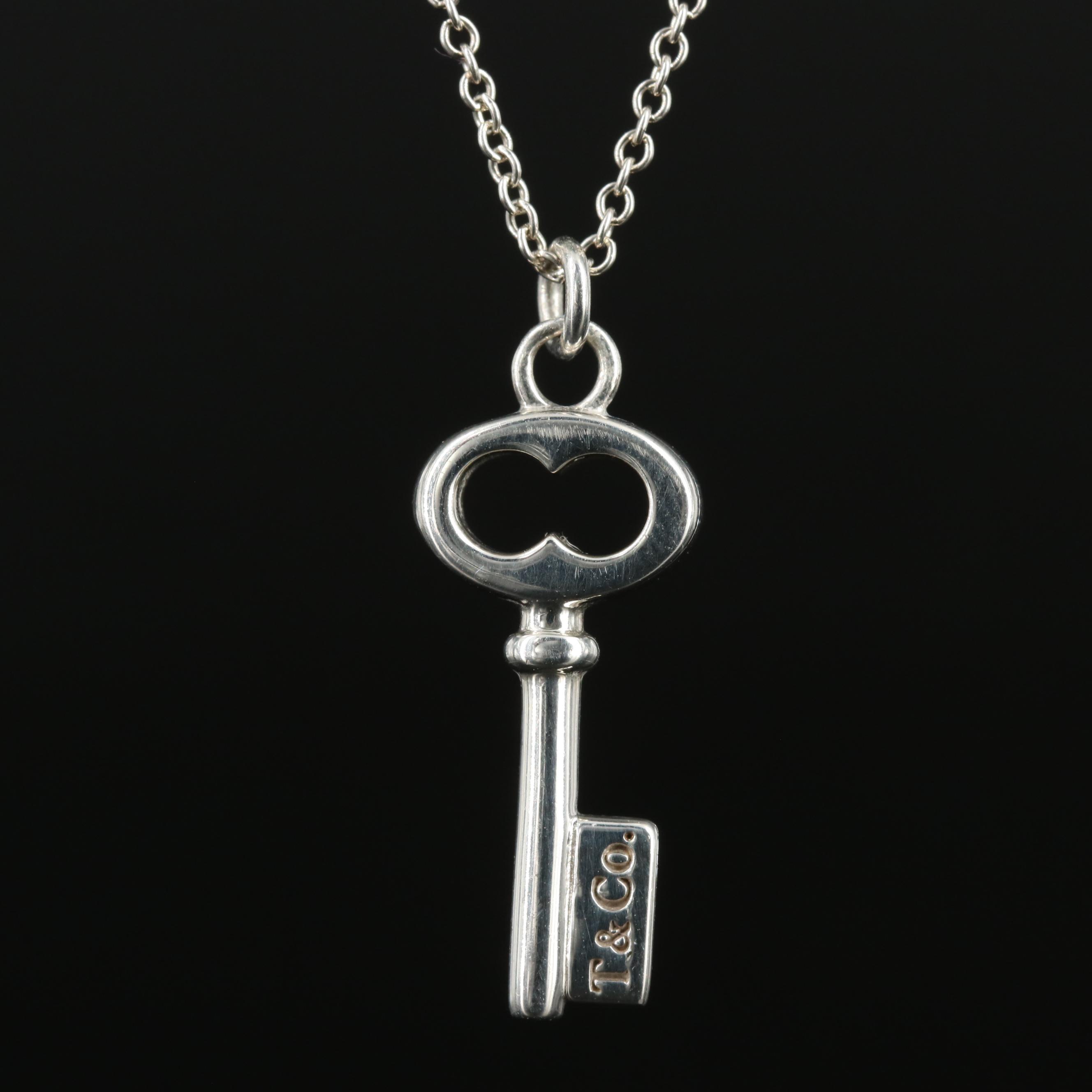 Tiffany & Co. Sterling Mini Oval Key Pendant Necklace