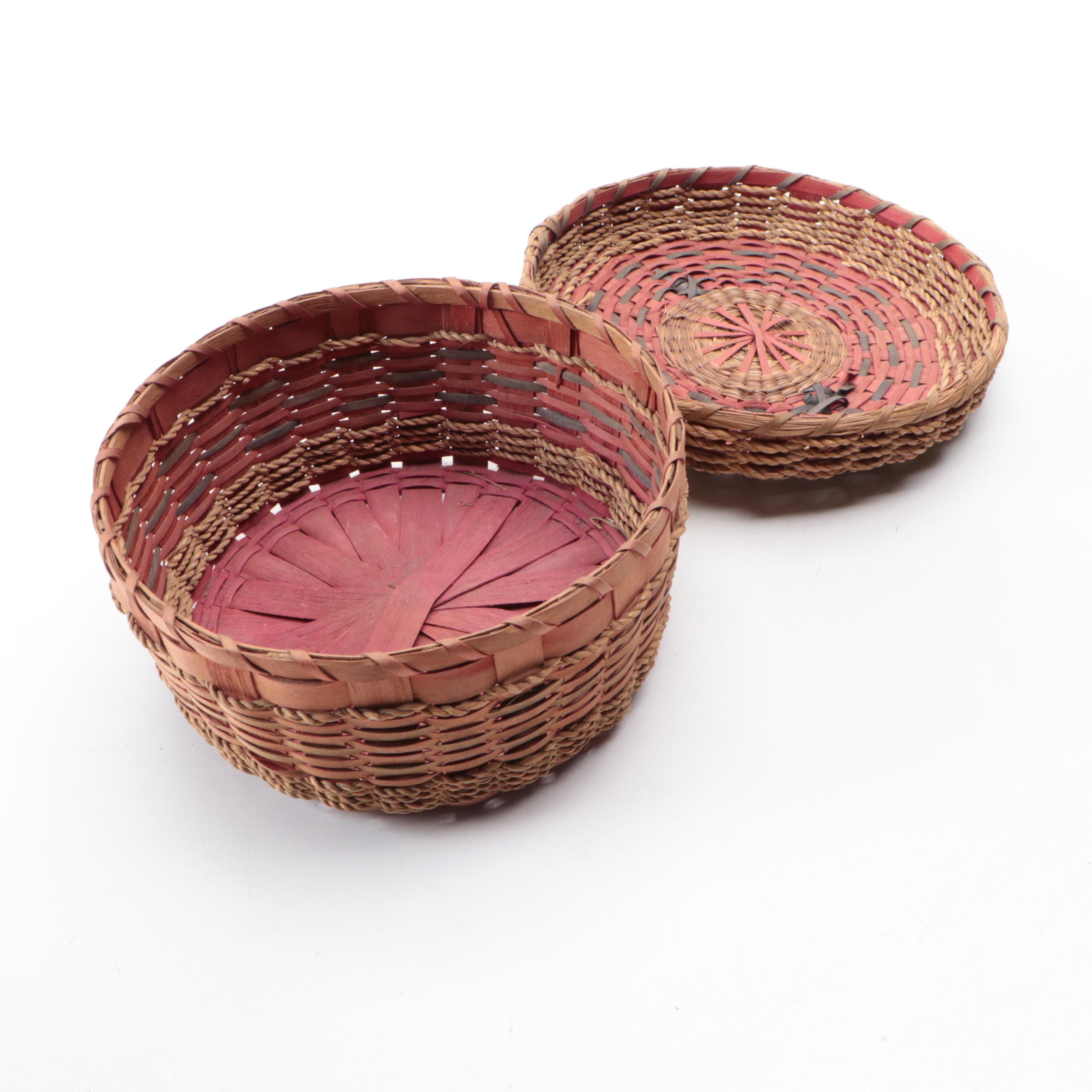 Native American Style Handwoven Sewing Basket Boxes