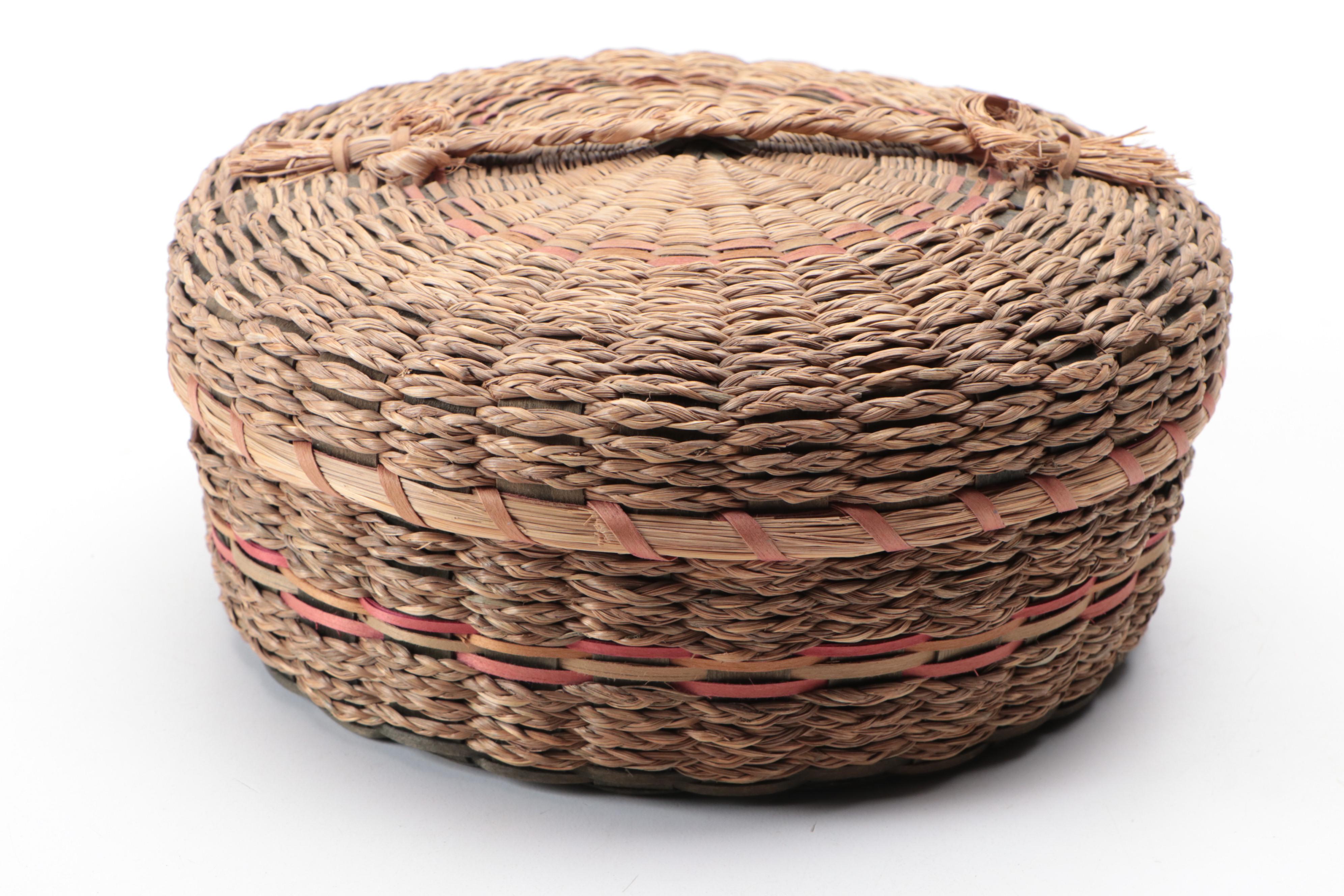 Native American Style Handwoven Sewing Basket Boxes