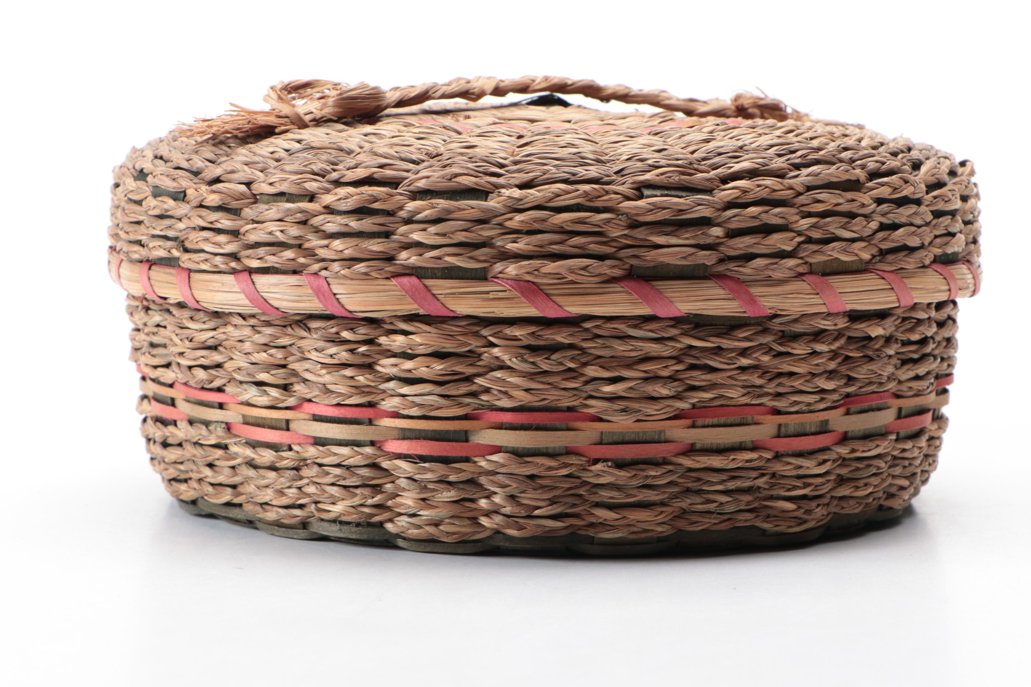 Native American Style Handwoven Sewing Basket Boxes