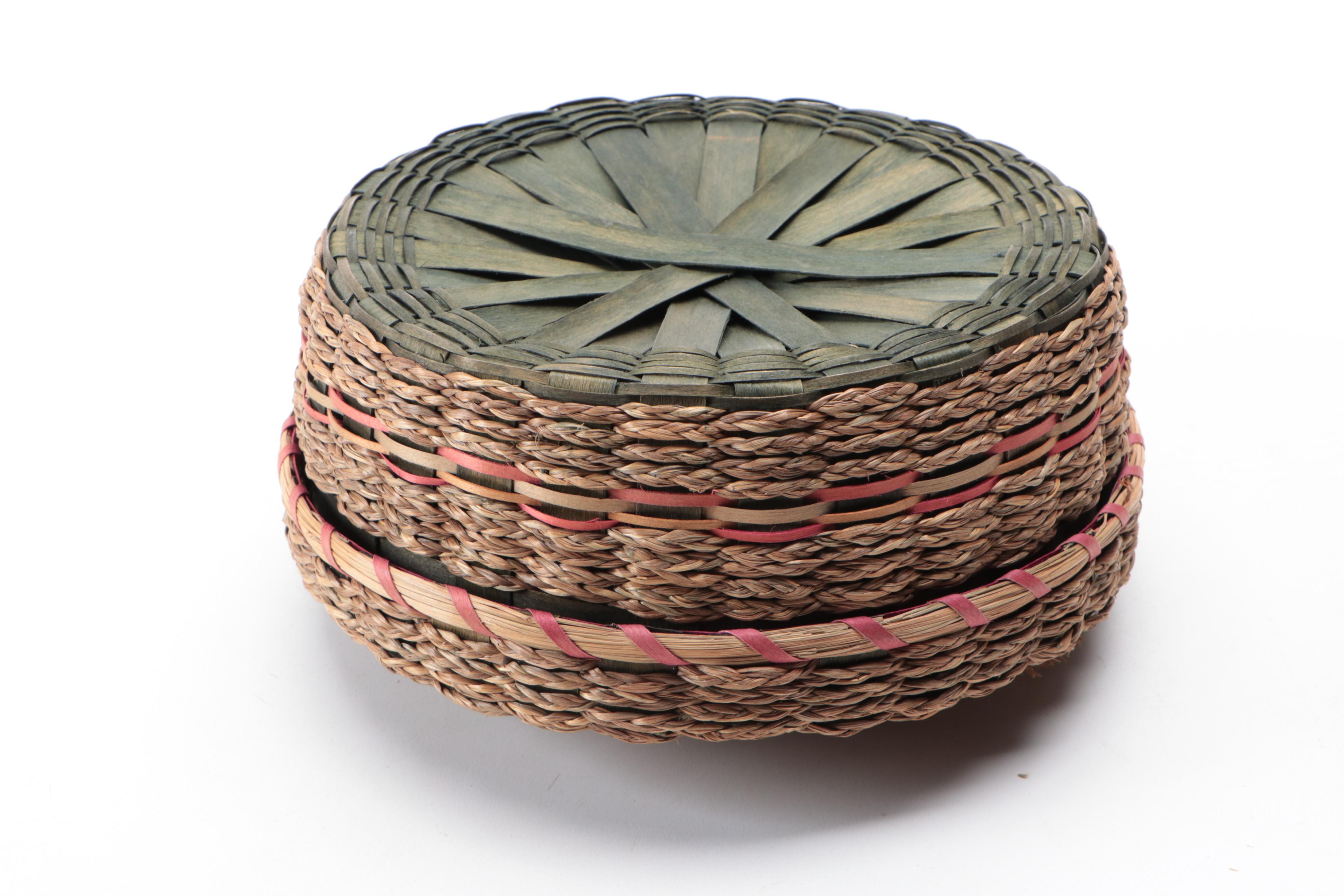Native American Style Handwoven Sewing Basket Boxes