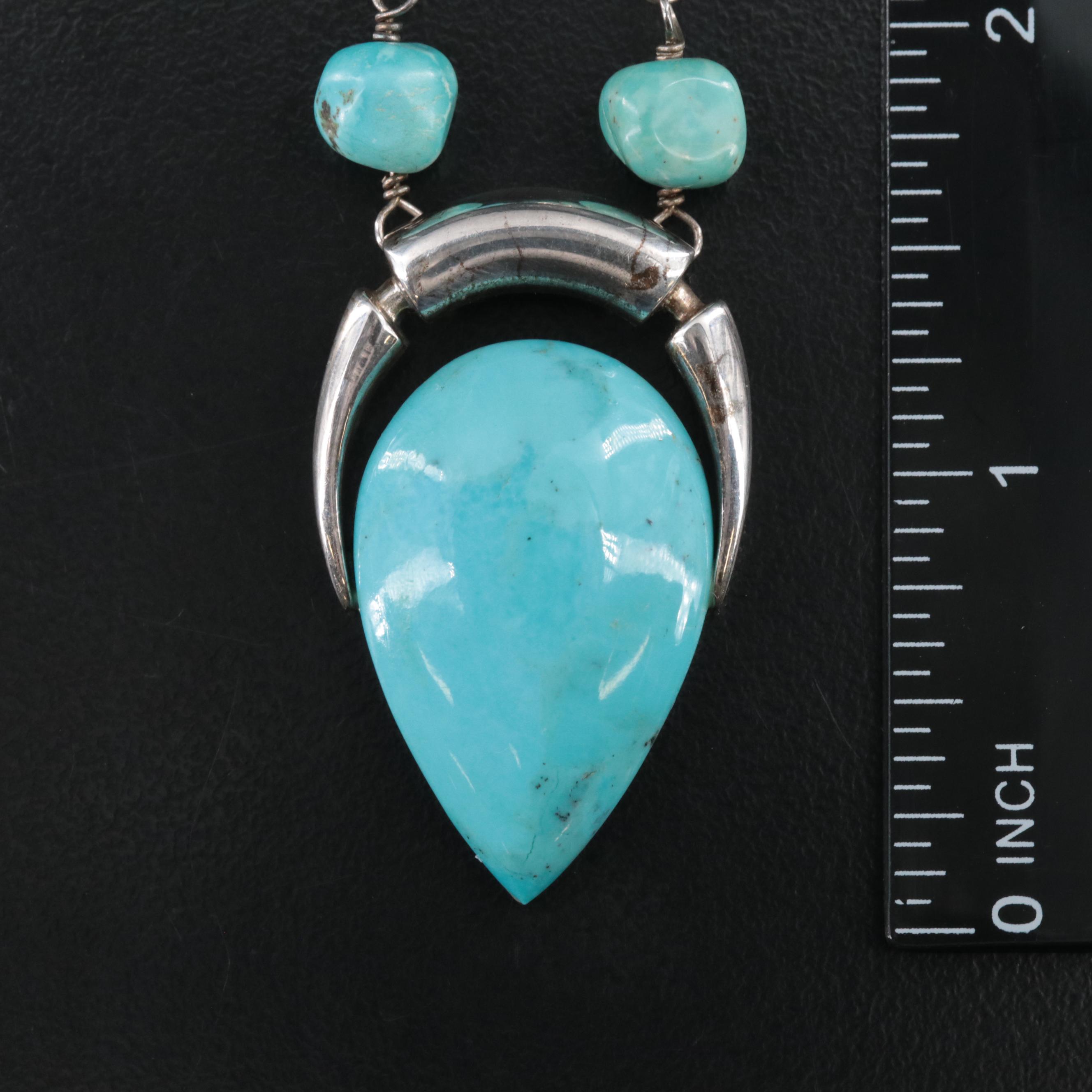 Sterling Necklace, Earring and Ring Collection Including Composite Turquoise