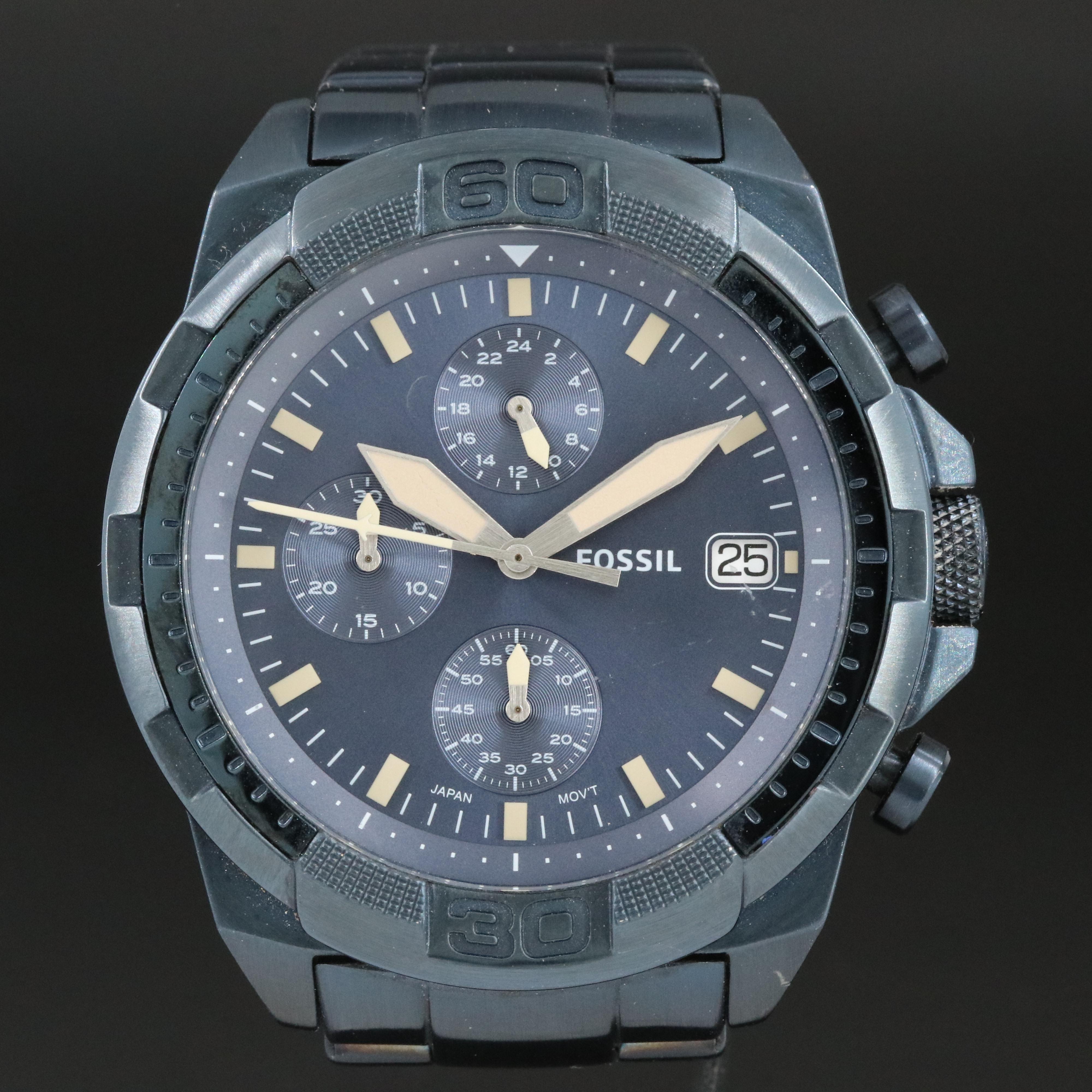 Fossil Bronson Blue Stainless Steel Quartz Watch