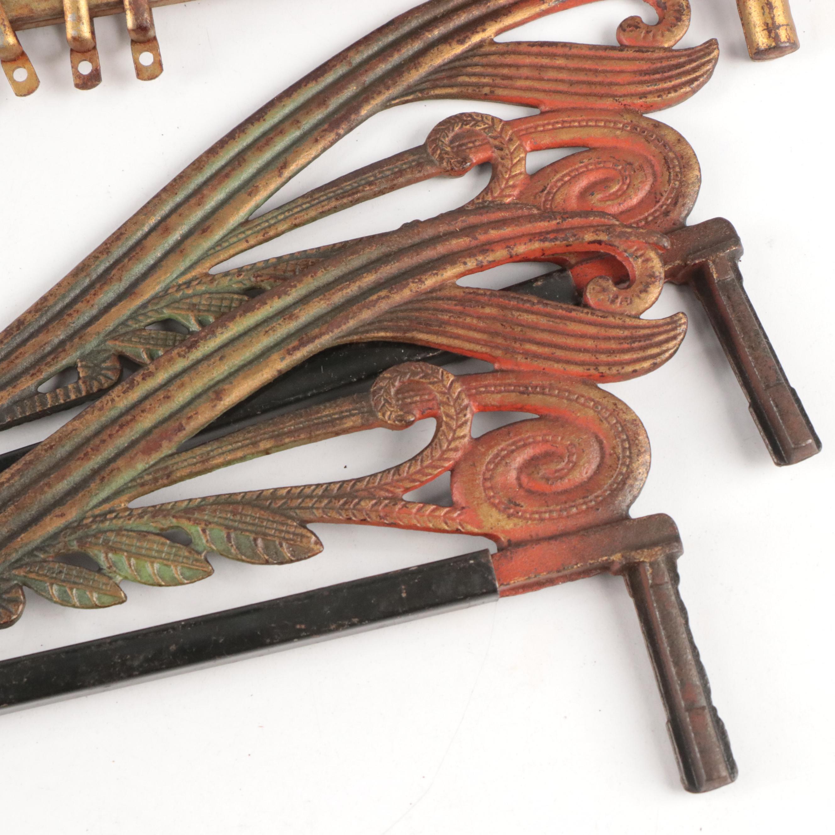 Late Victorian & Art Deco Cast Iron Swing Arm Drapery Hardware and Brackets