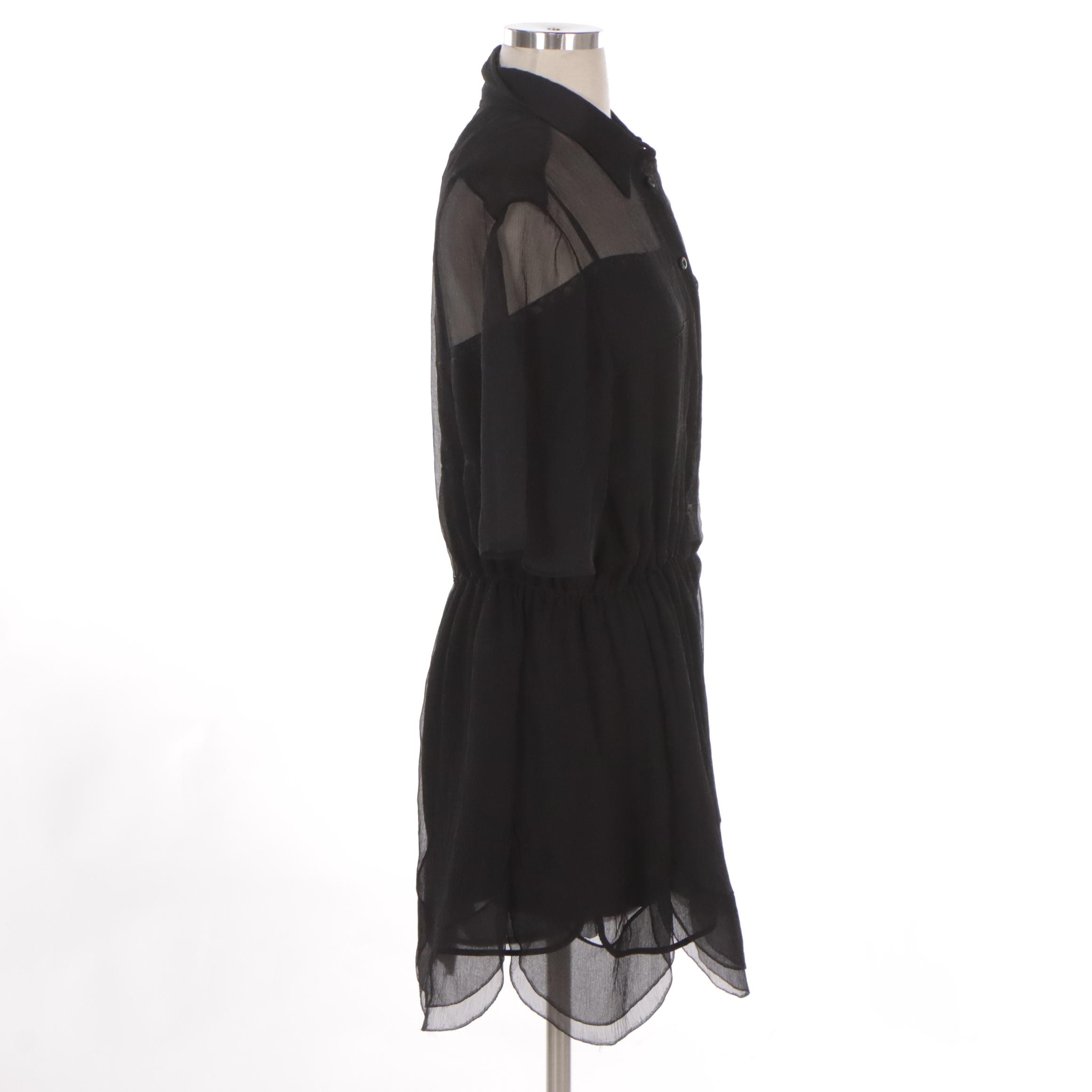 Prada Black Sheer Silk Button-Front Shirt Romper