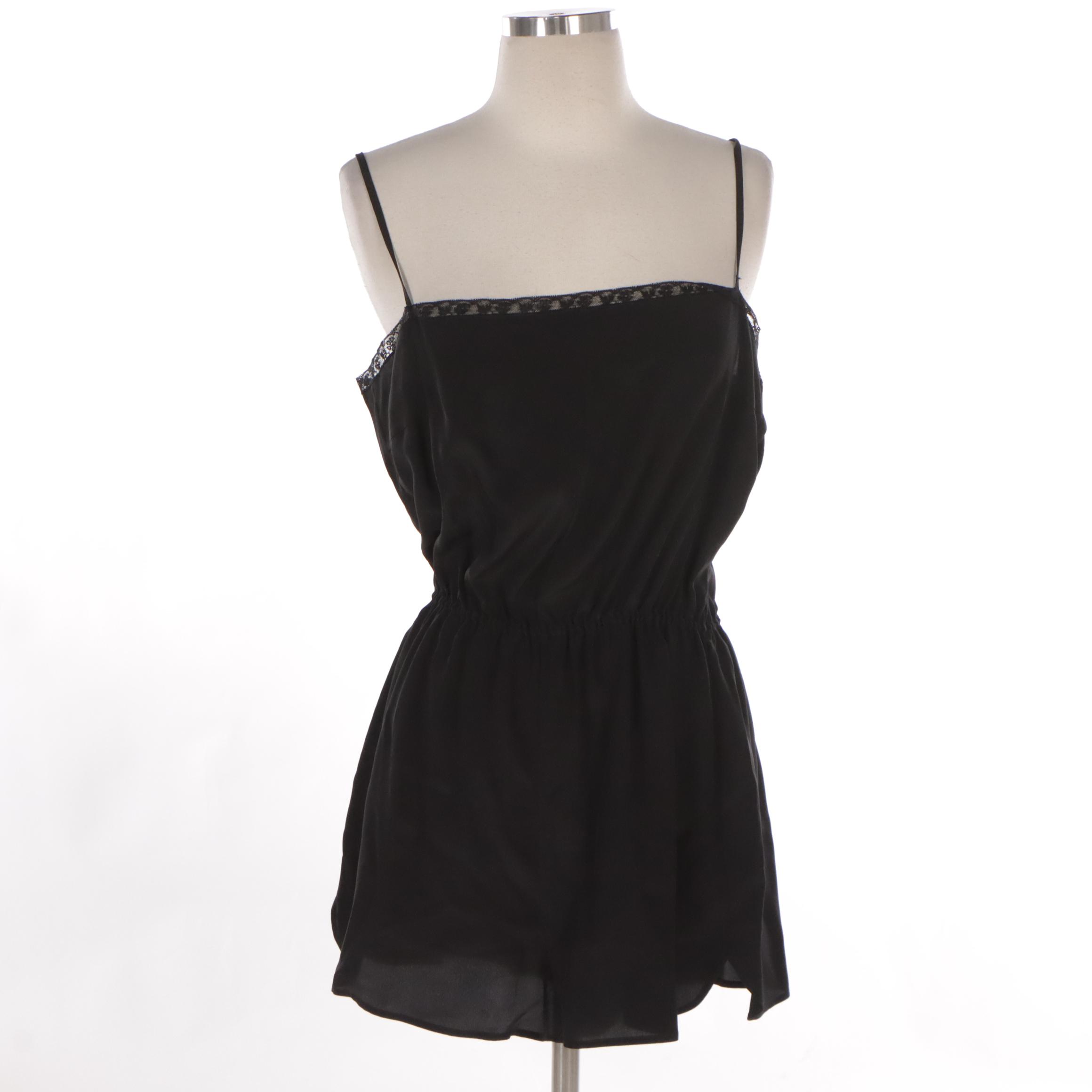 Prada Black Sheer Silk Button-Front Shirt Romper