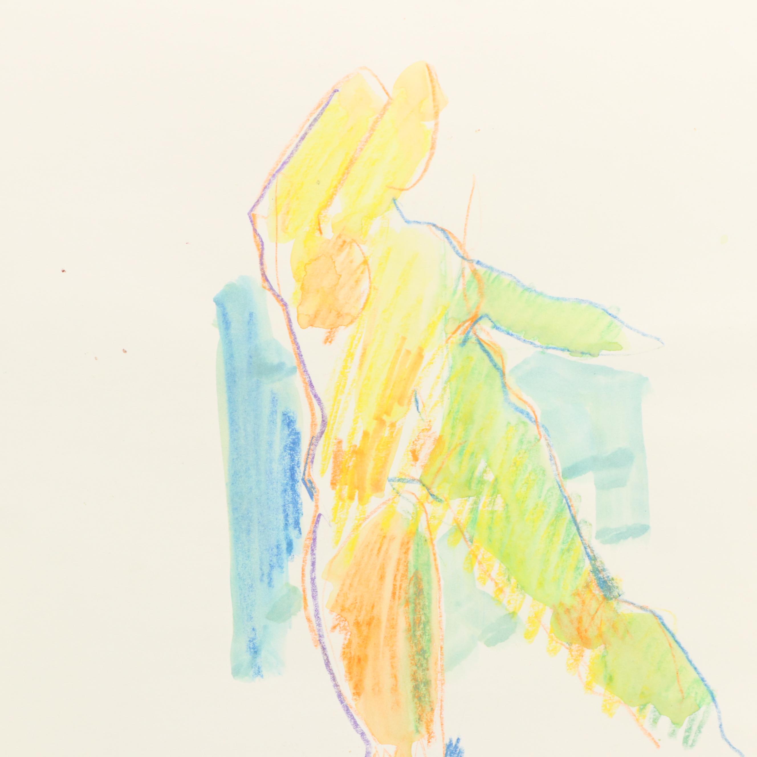 Jack Meanwell Modern Nude Figural Mixed Media Painting, 1996