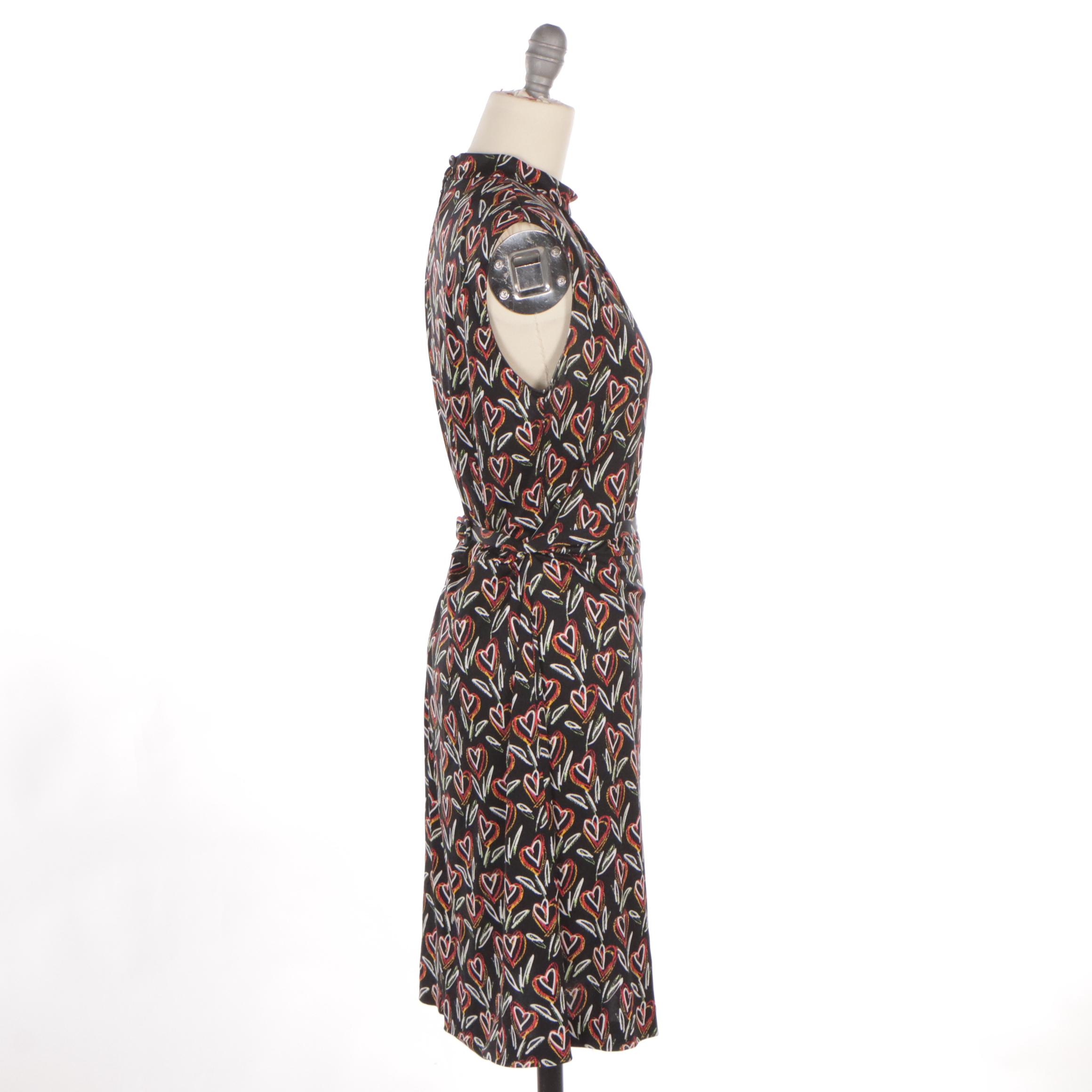 Prada Tulip Heart Print Silk Sleeveless Knee-Length Dress
