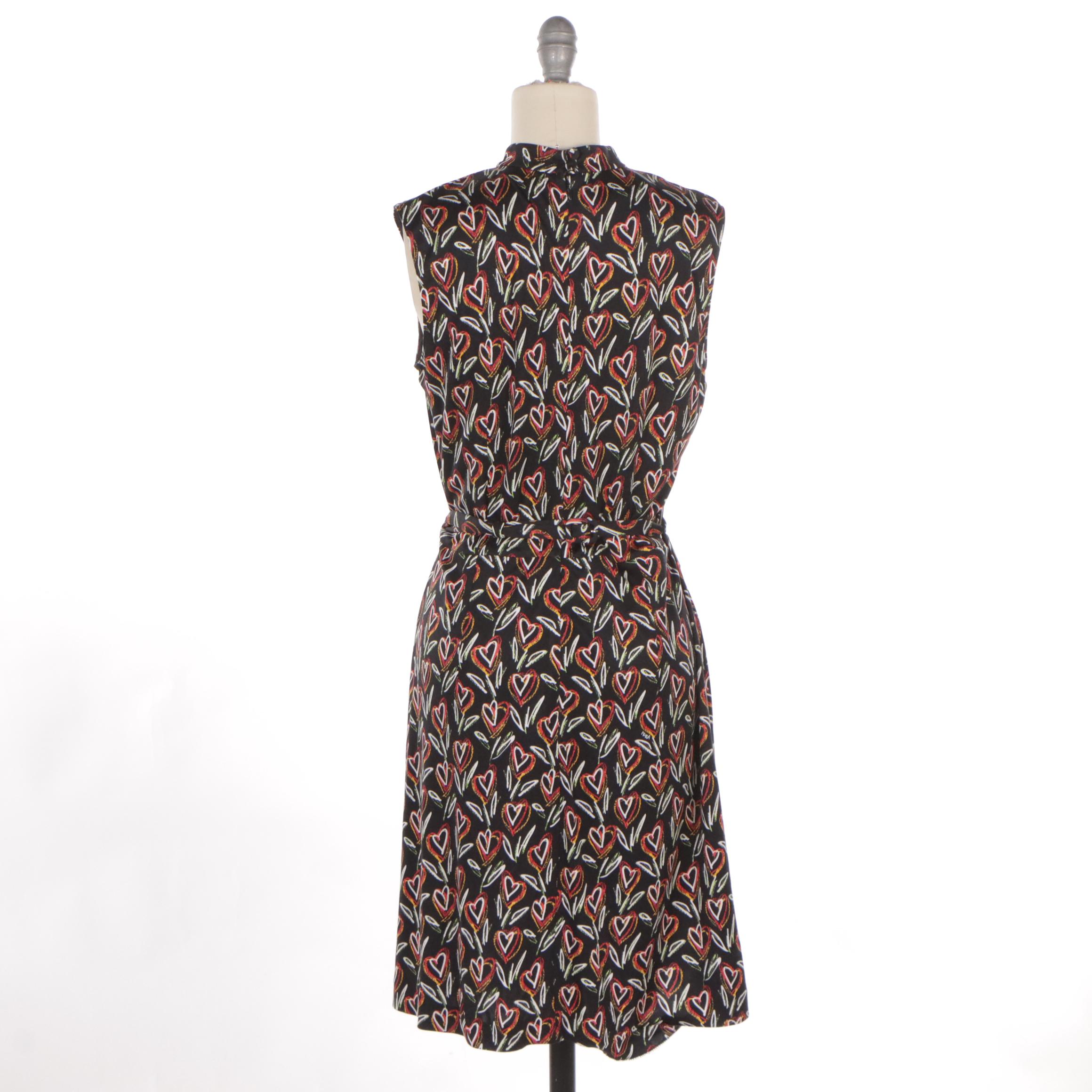 Prada Tulip Heart Print Silk Sleeveless Knee-Length Dress