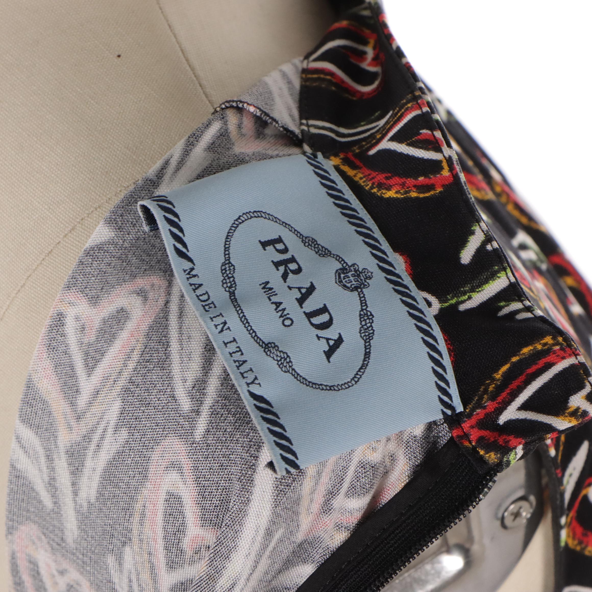 Prada Tulip Heart Print Silk Sleeveless Knee-Length Dress