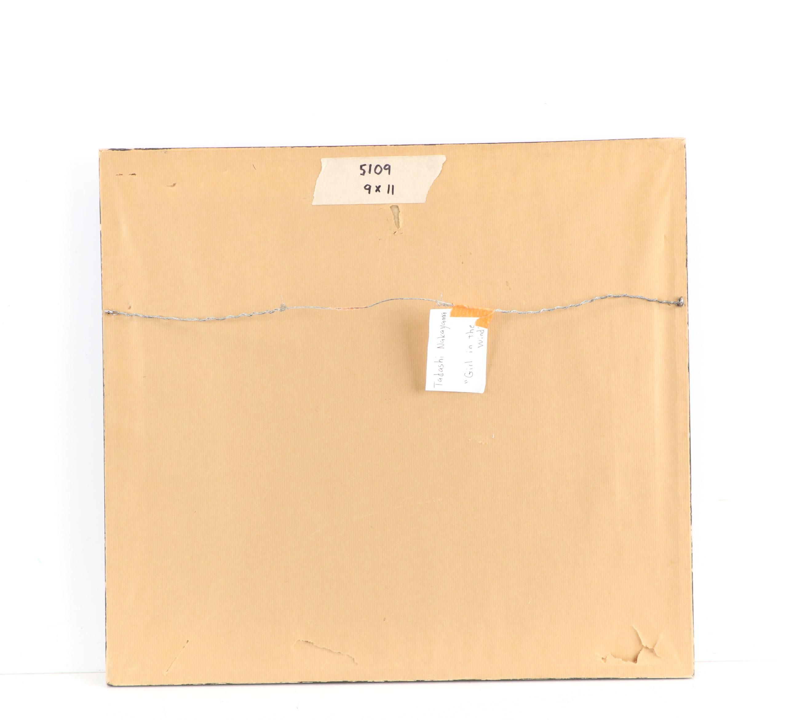 Tadashi Nakayama Japanese Woodblock Print "Girl in the Wind," 1956