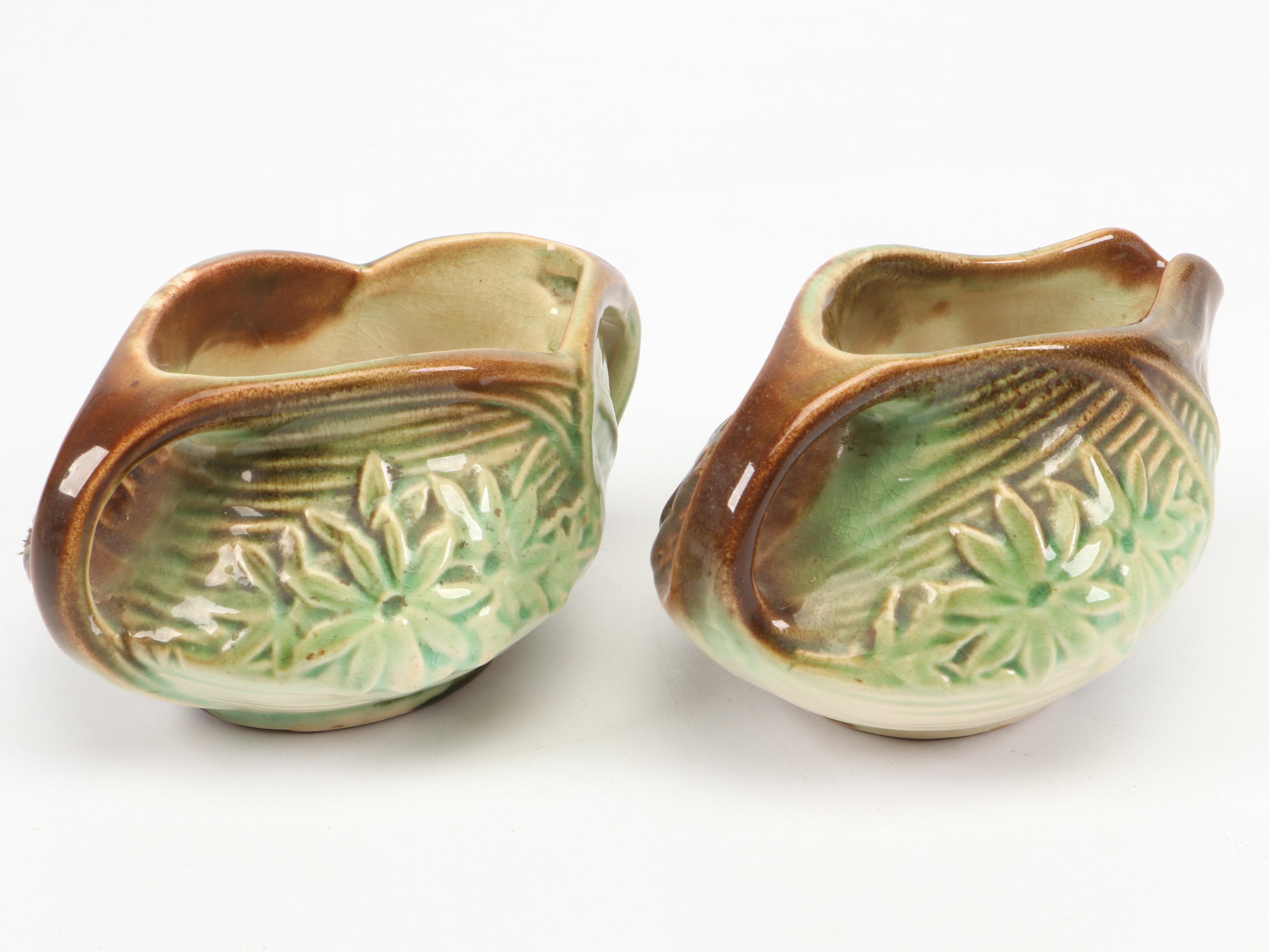 McCoy Pottery Art Deco Style Green and Brown Daisy Pattern Tea Set