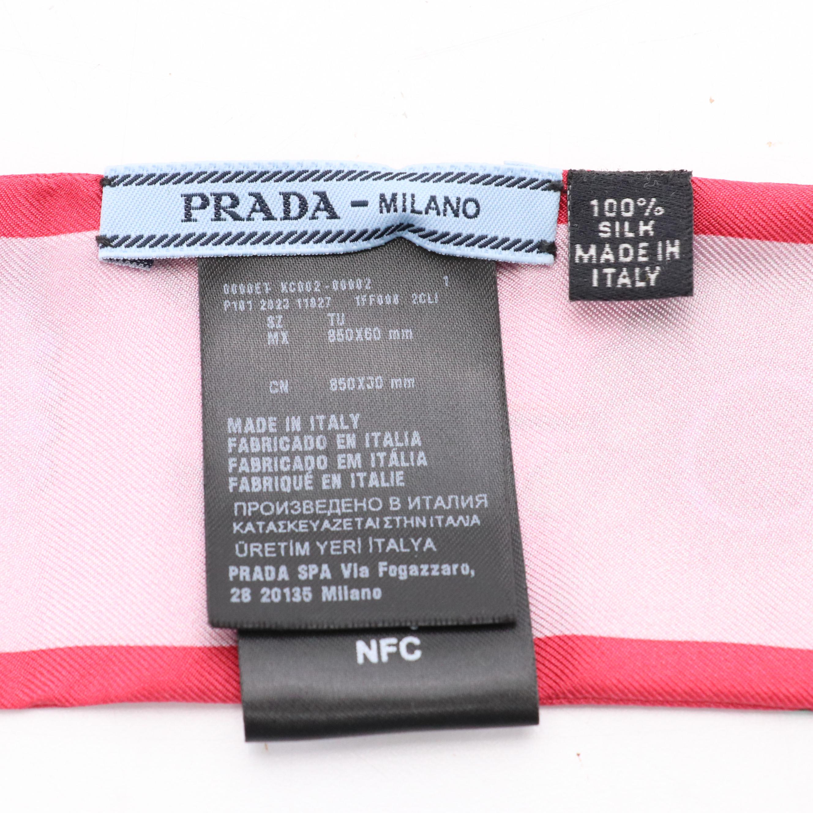 Prada "Daisies" Skinny Scarf in Silk Twill with Box