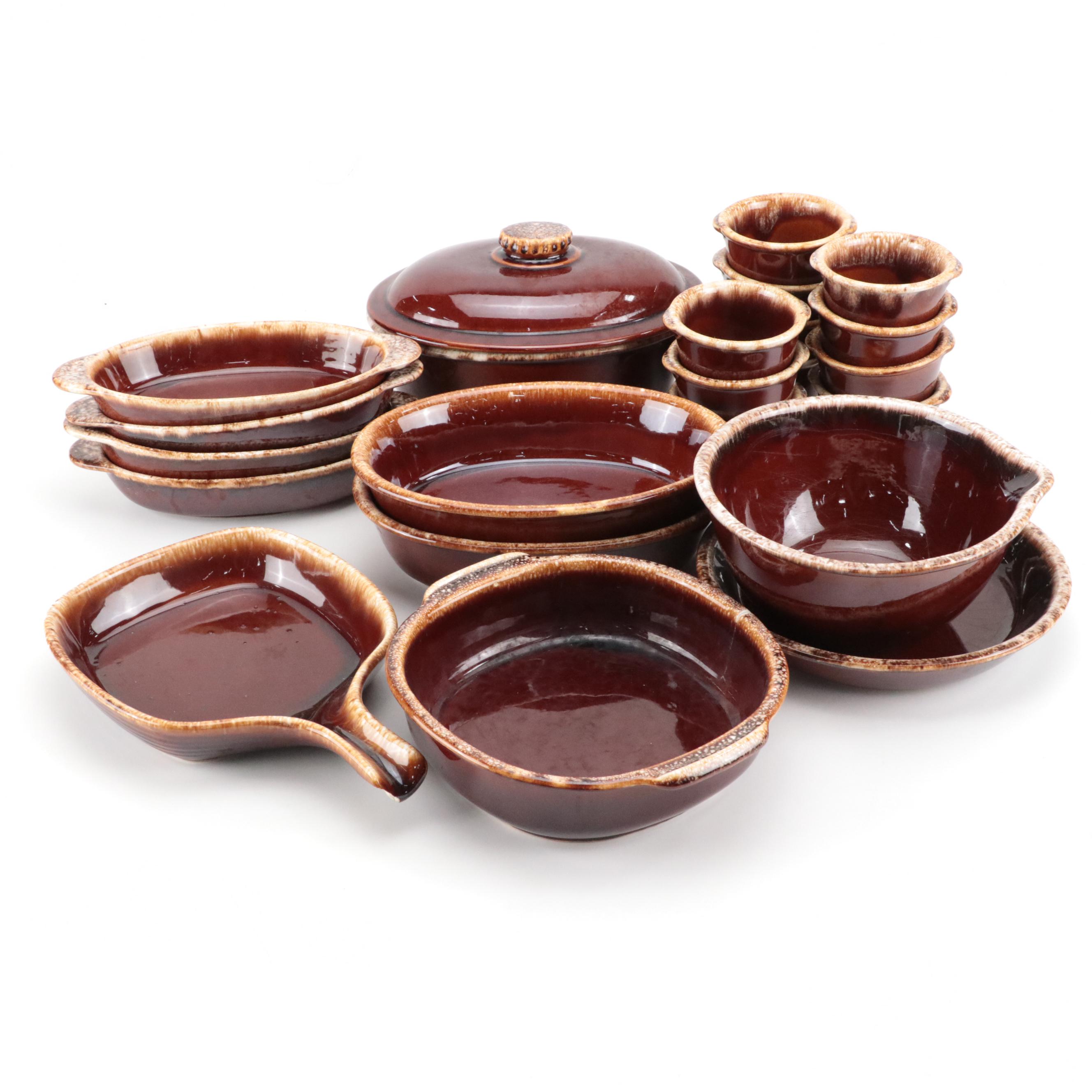 Hull "Brown Drip" Oven Proof Stoneware Bakeware and Custard Cups, Vintage