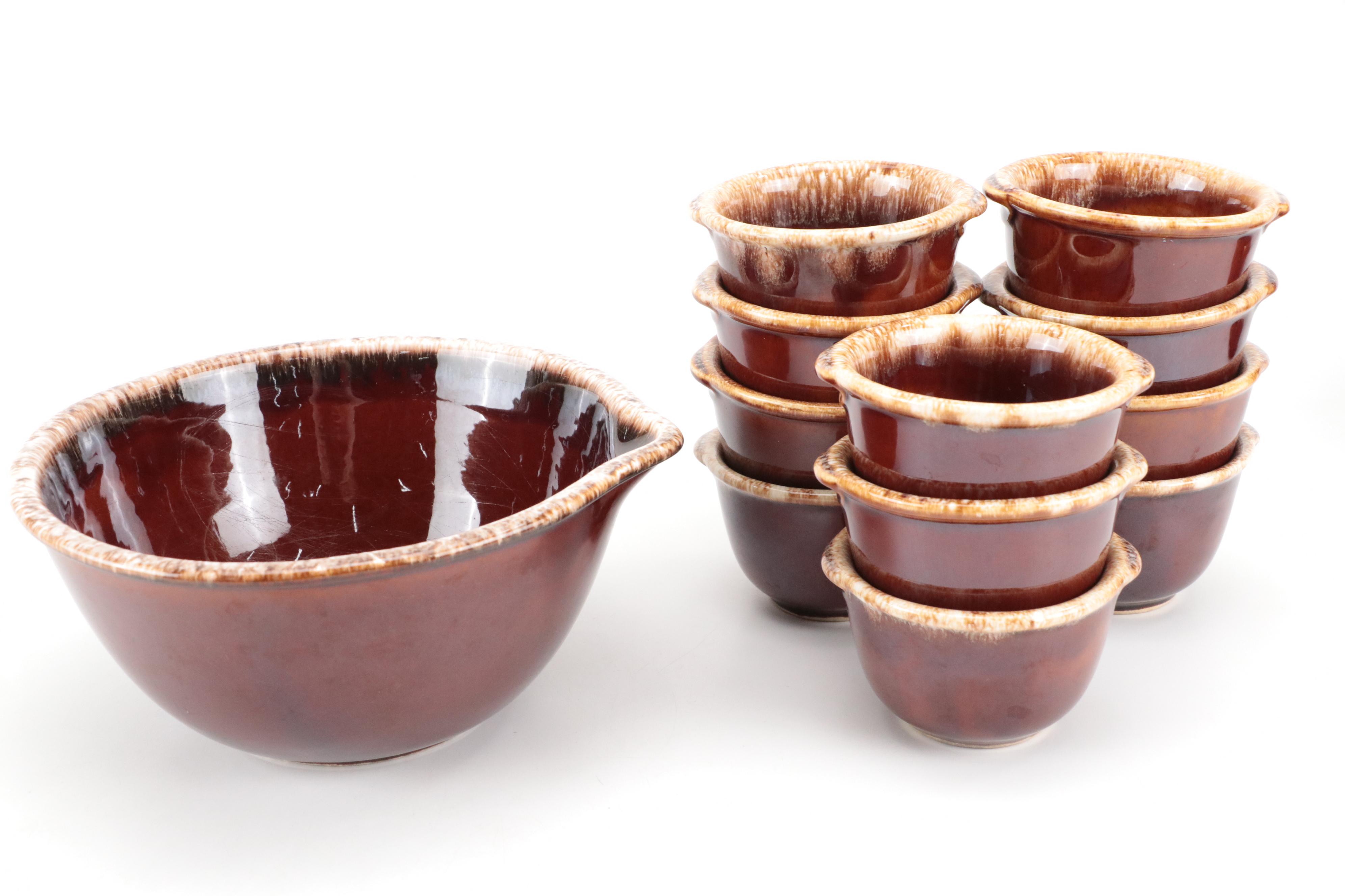 Hull "Brown Drip" Oven Proof Stoneware Bakeware and Custard Cups, Vintage