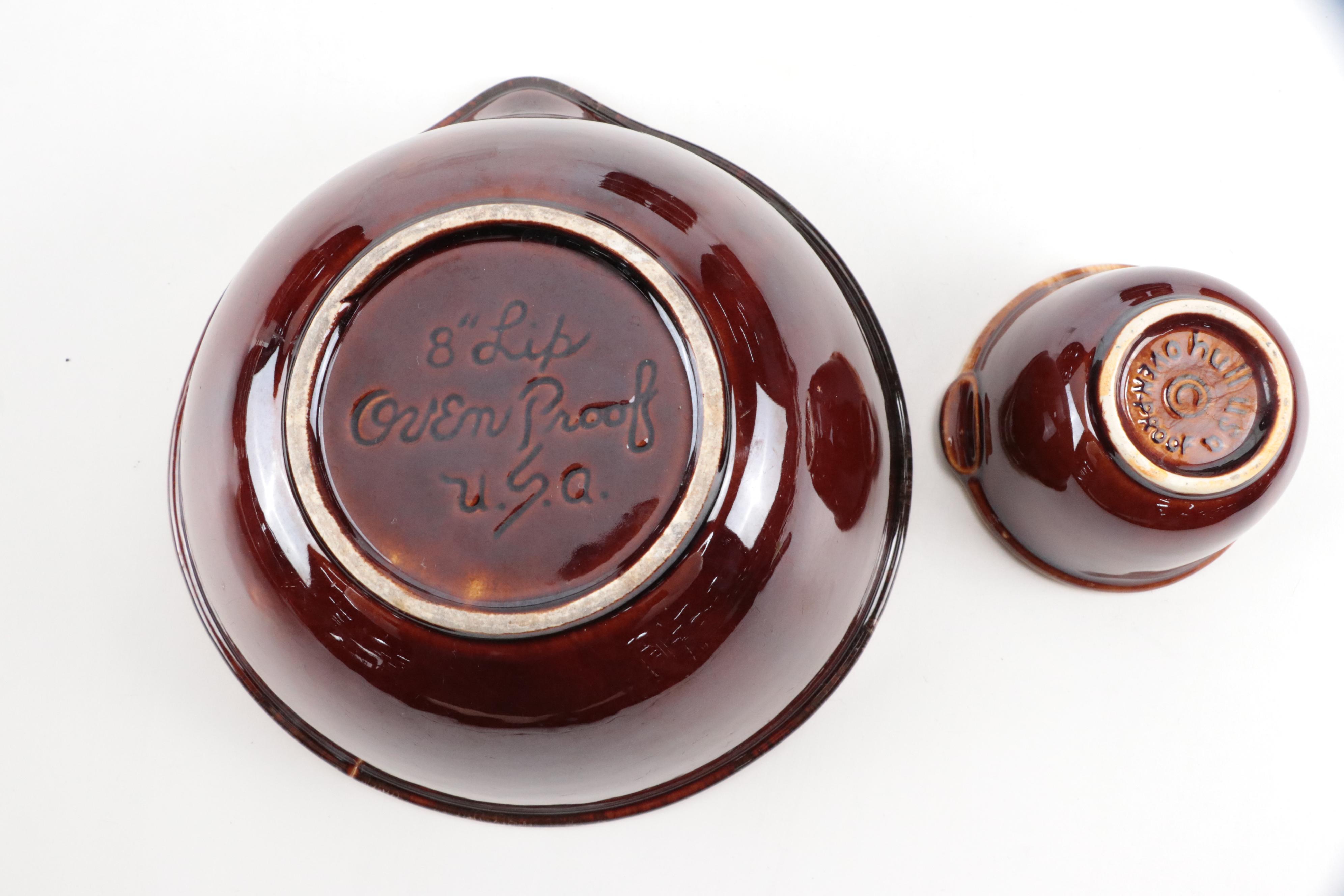 Hull "Brown Drip" Oven Proof Stoneware Bakeware and Custard Cups, Vintage