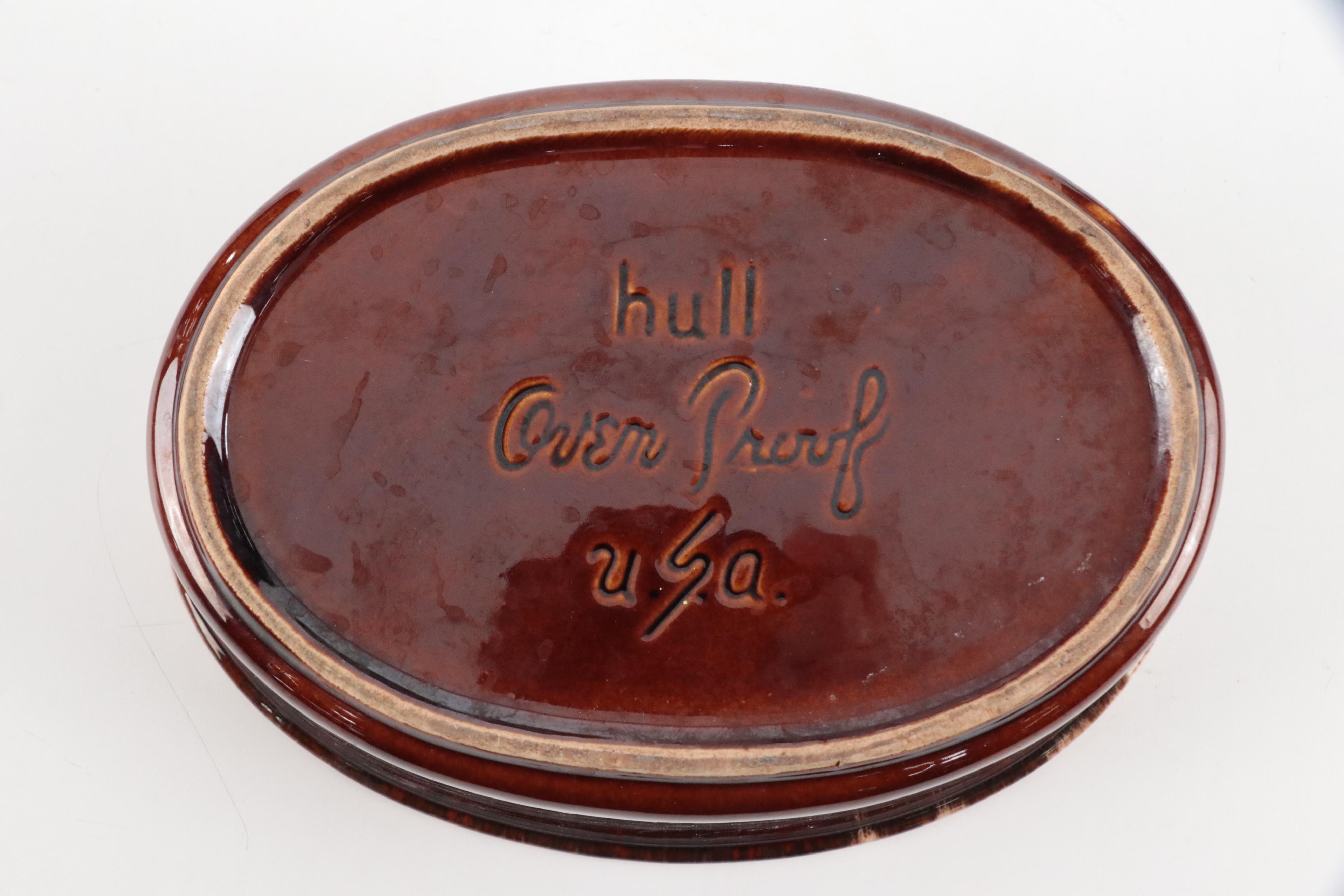 Hull "Brown Drip" Oven Proof Stoneware Bakeware and Custard Cups, Vintage