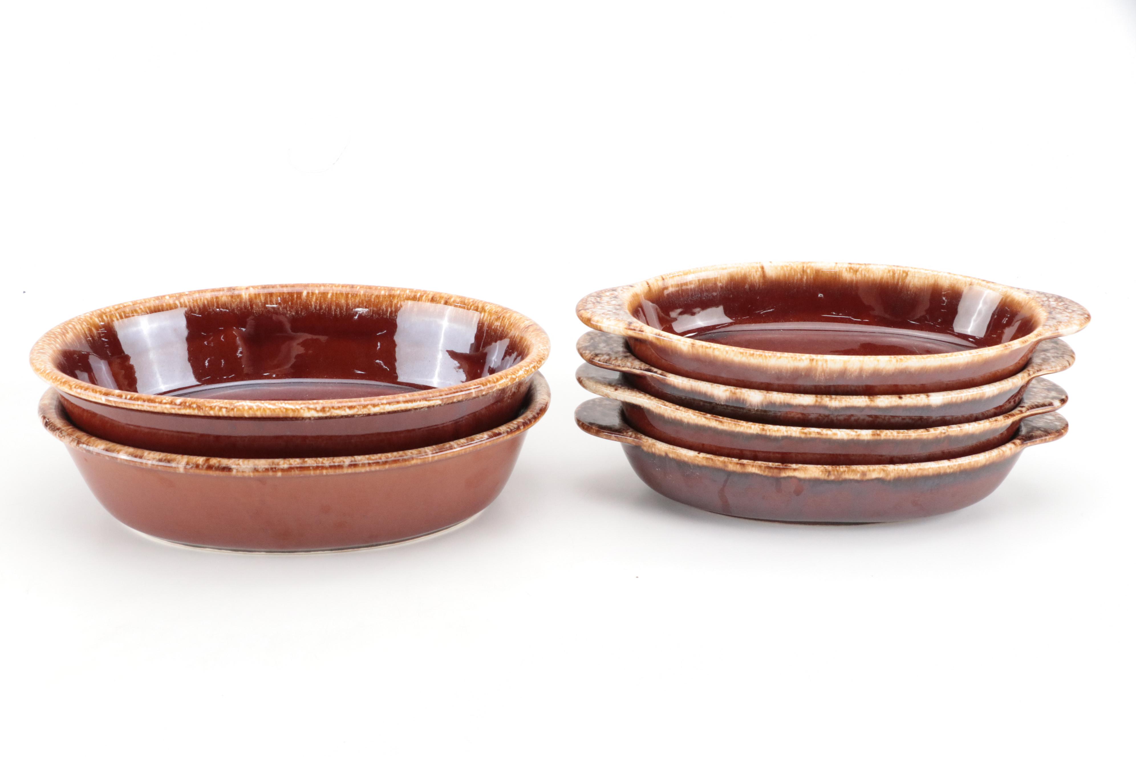 Hull "Brown Drip" Oven Proof Stoneware Bakeware and Custard Cups, Vintage