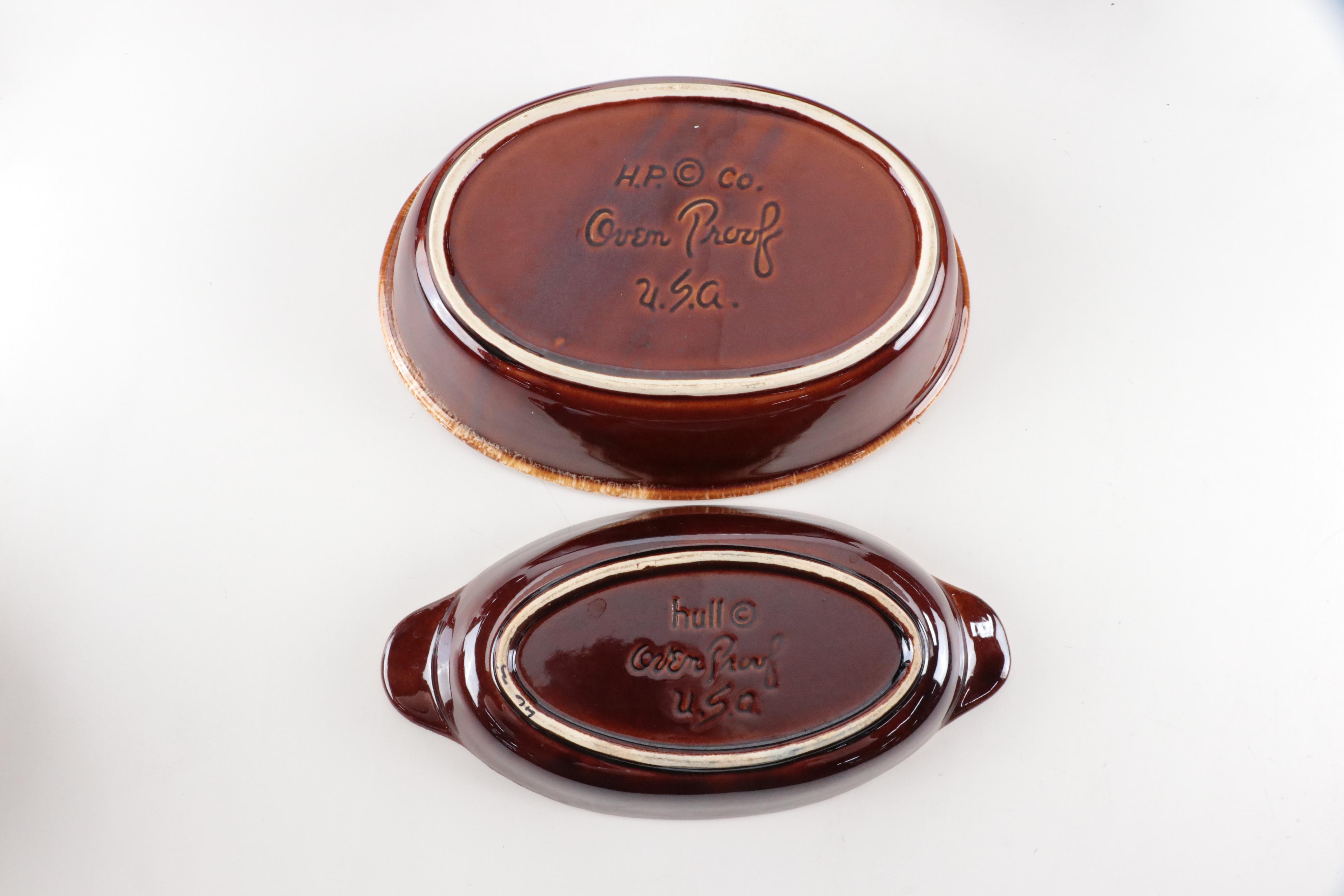 Hull "Brown Drip" Oven Proof Stoneware Bakeware and Custard Cups, Vintage