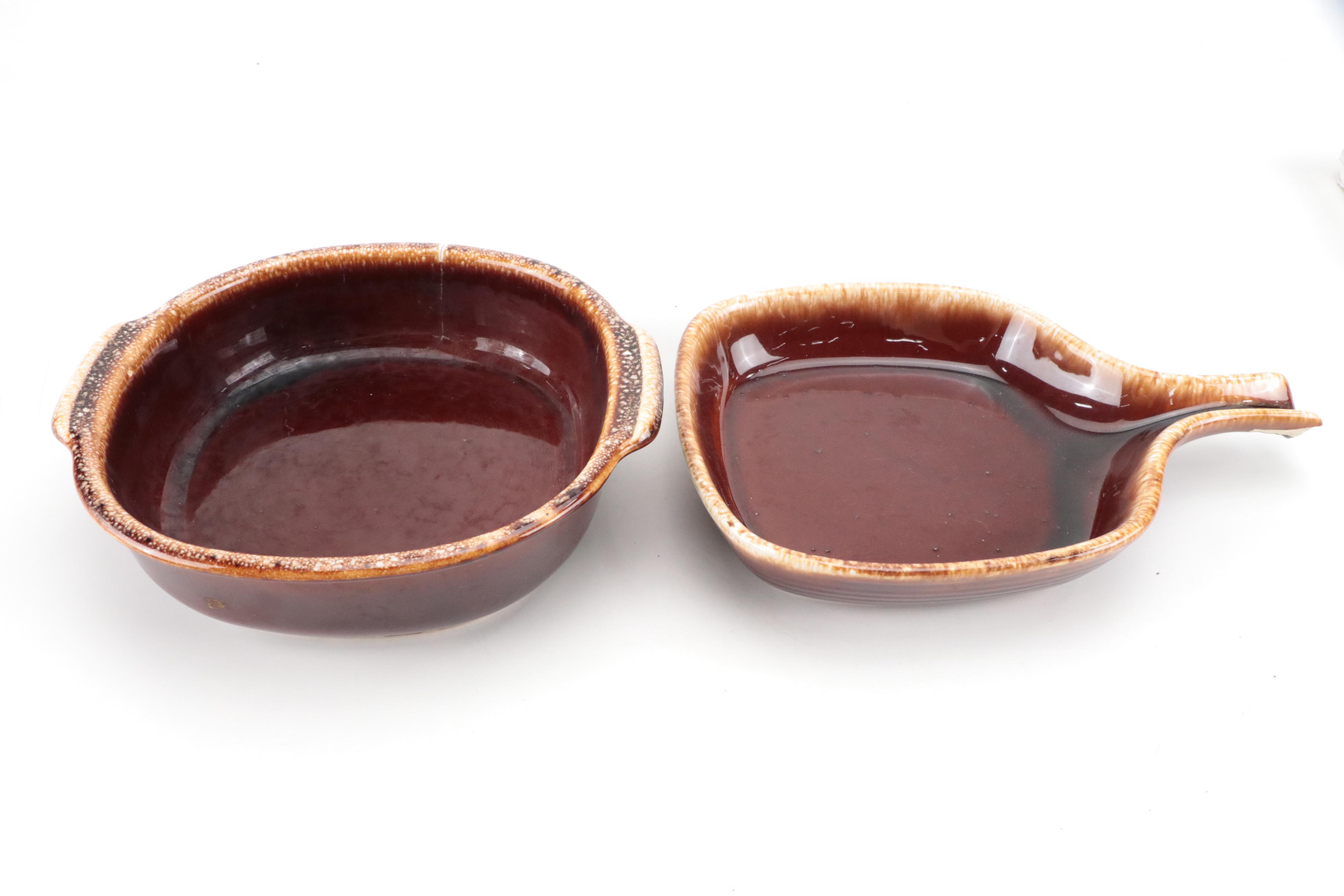 Hull "Brown Drip" Oven Proof Stoneware Bakeware and Custard Cups, Vintage