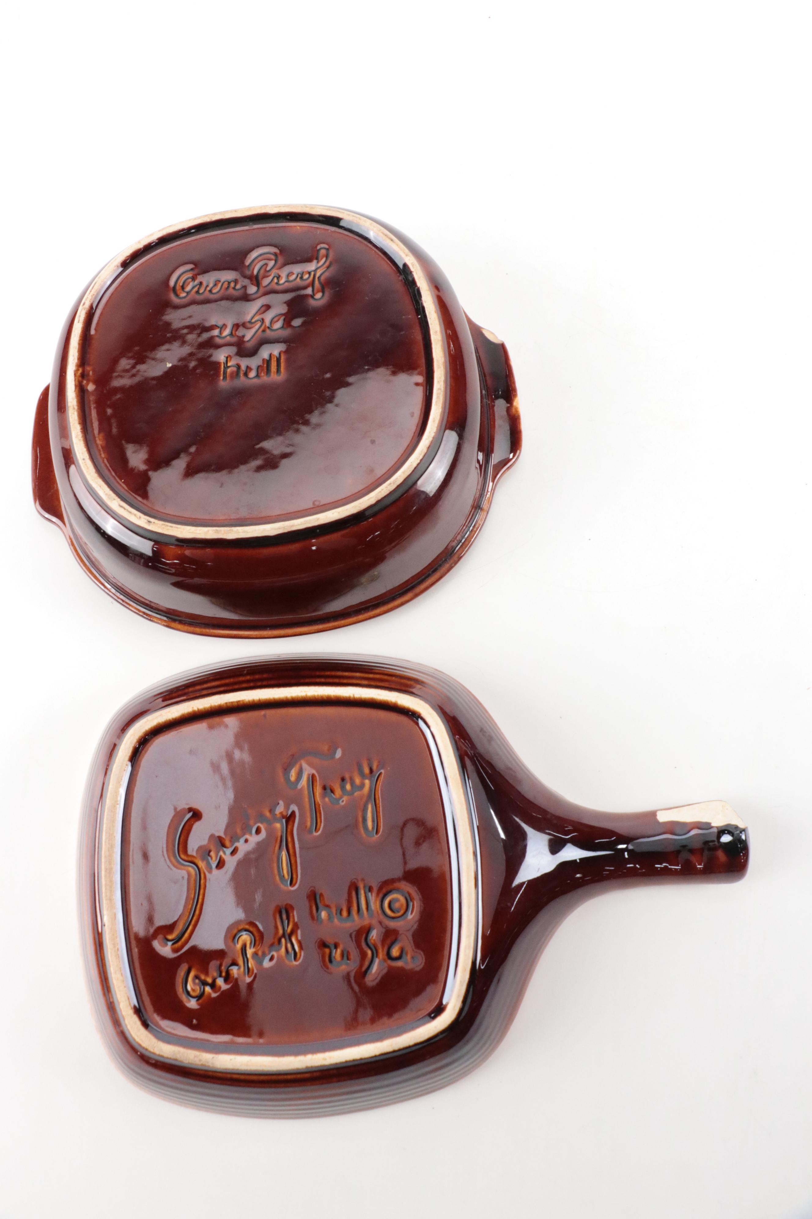 Hull "Brown Drip" Oven Proof Stoneware Bakeware and Custard Cups, Vintage