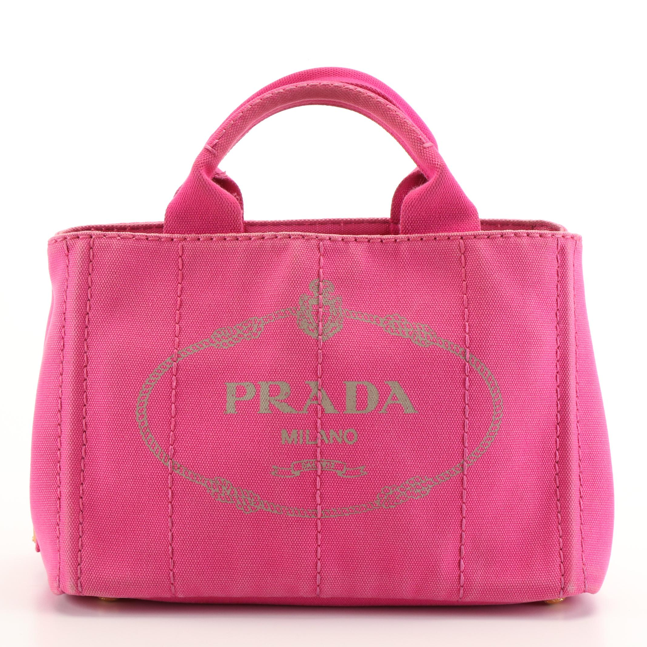 Prada Canapa Logo Pink Canvas Convertible Tote Bag