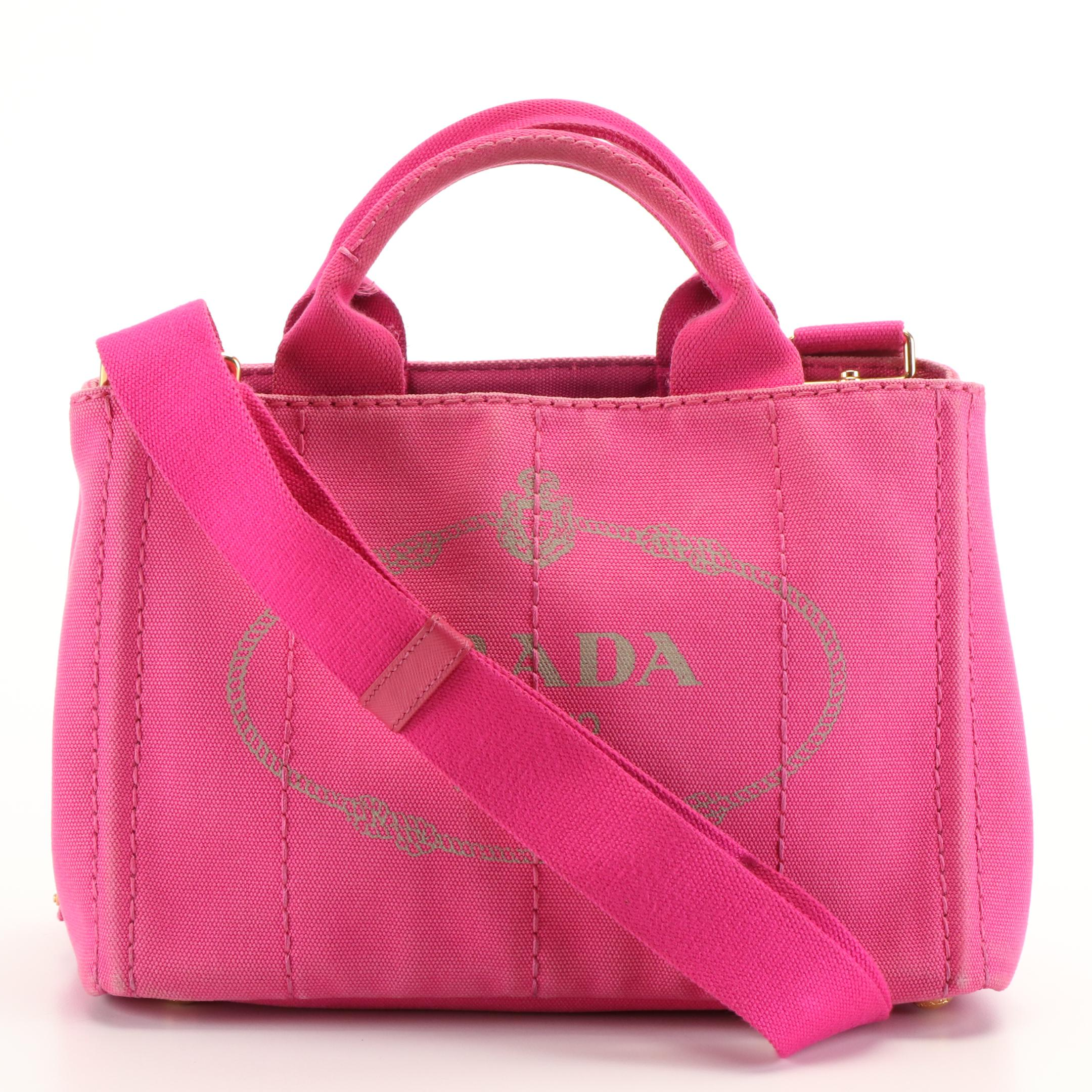 Prada Canapa Logo Pink Canvas Convertible Tote Bag