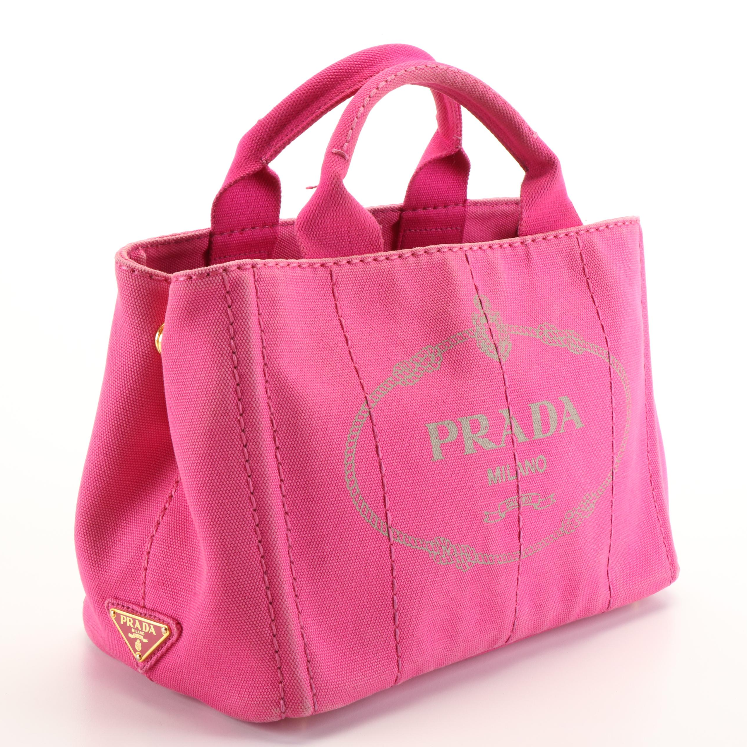 Prada Canapa Logo Pink Canvas Convertible Tote Bag