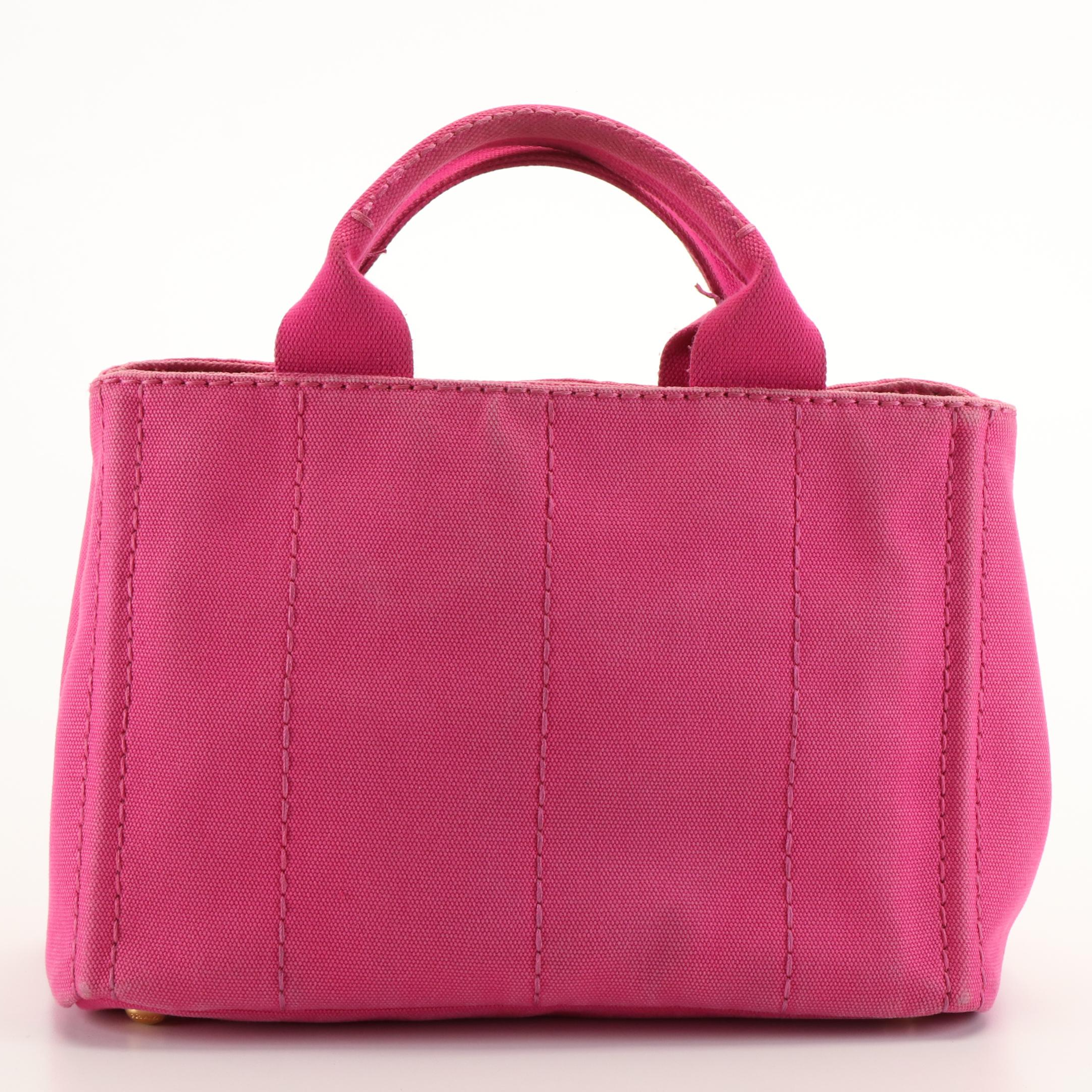 Prada Canapa Logo Pink Canvas Convertible Tote Bag