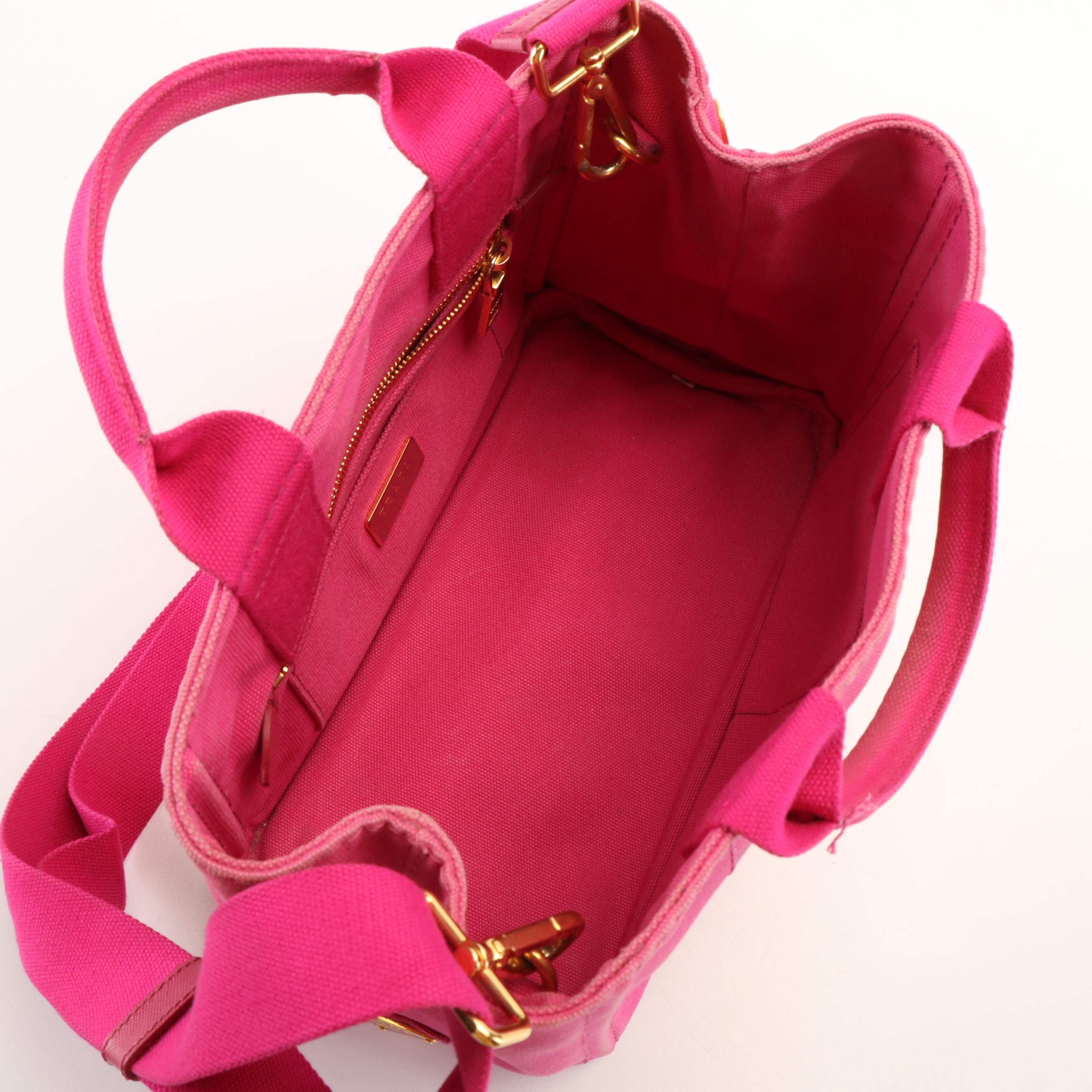 Prada Canapa Logo Pink Canvas Convertible Tote Bag