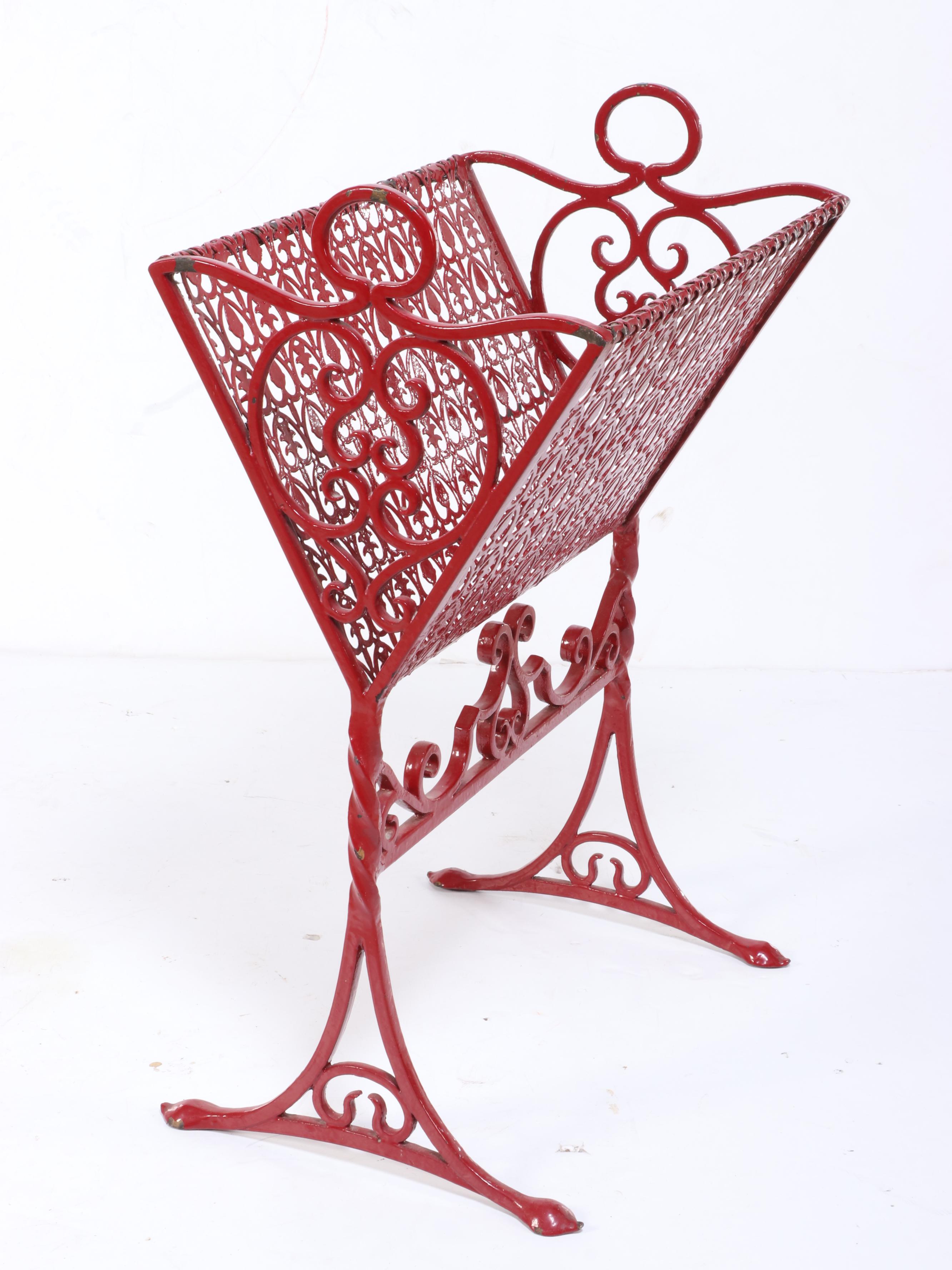 Red Metal Magazine Rack, Mid to Late 20th Century